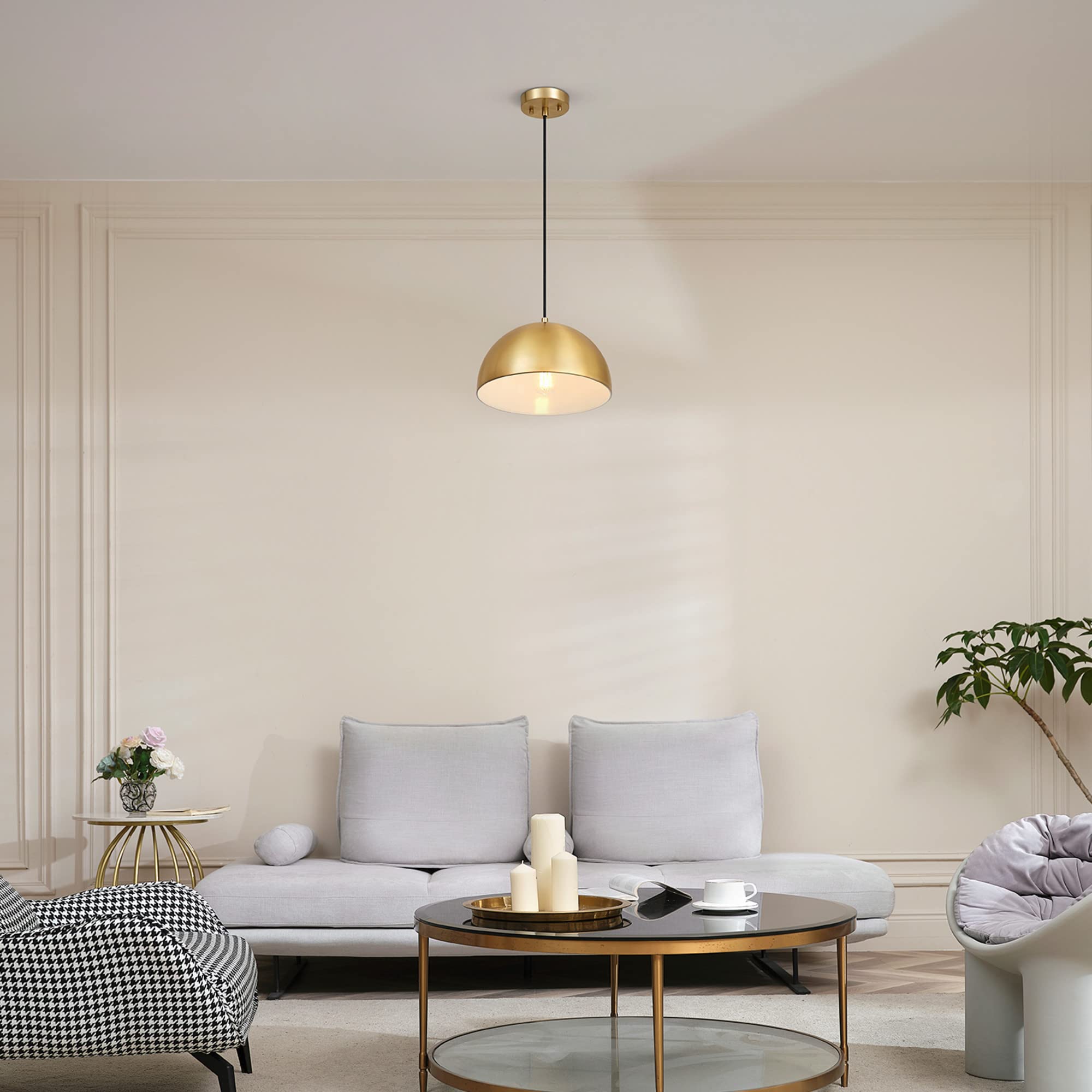 1-Light Pendant Lighting, Matte Brass, Bulb Not Included