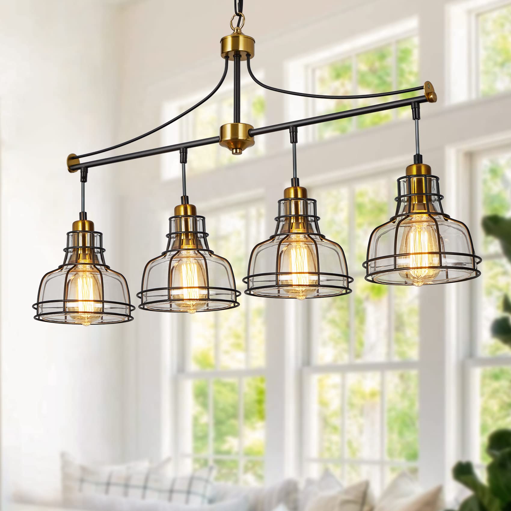 WILON Pendant Lighting for Kitchen Island, Industrial 3 Light Pendant Ceiling Light Fixture, Farmhouse Chandelier for Dining Room Cluster Pendant Light Fixtures Hanging Light with Clear Glass Shades