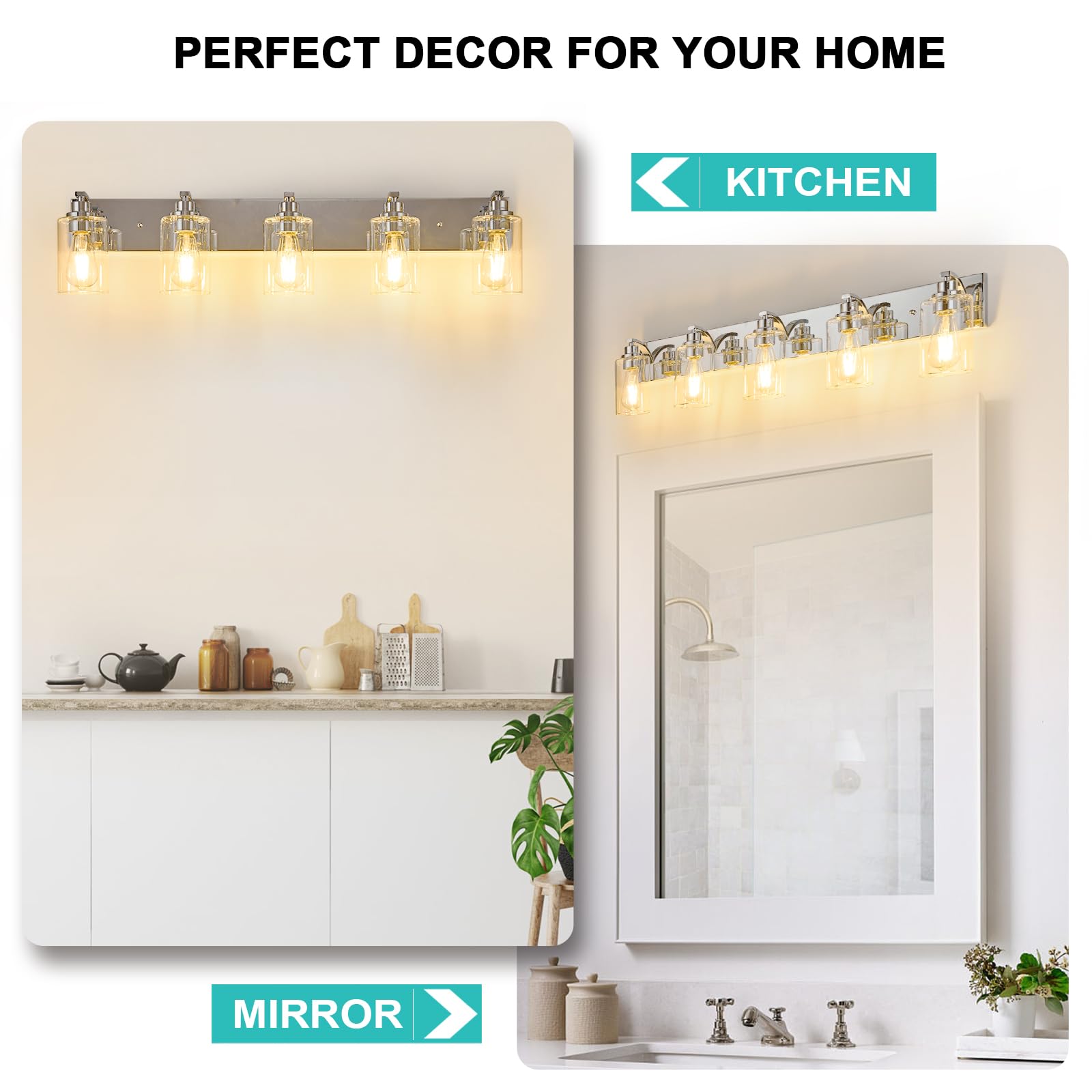 2-Light Bathroom Light Fixtures Modern Chrome Vanity Lights for Bathroom Lighting fixtures Over Mirror with Clear Glass Shade for Cabinet Mirror Bedroom Hallway