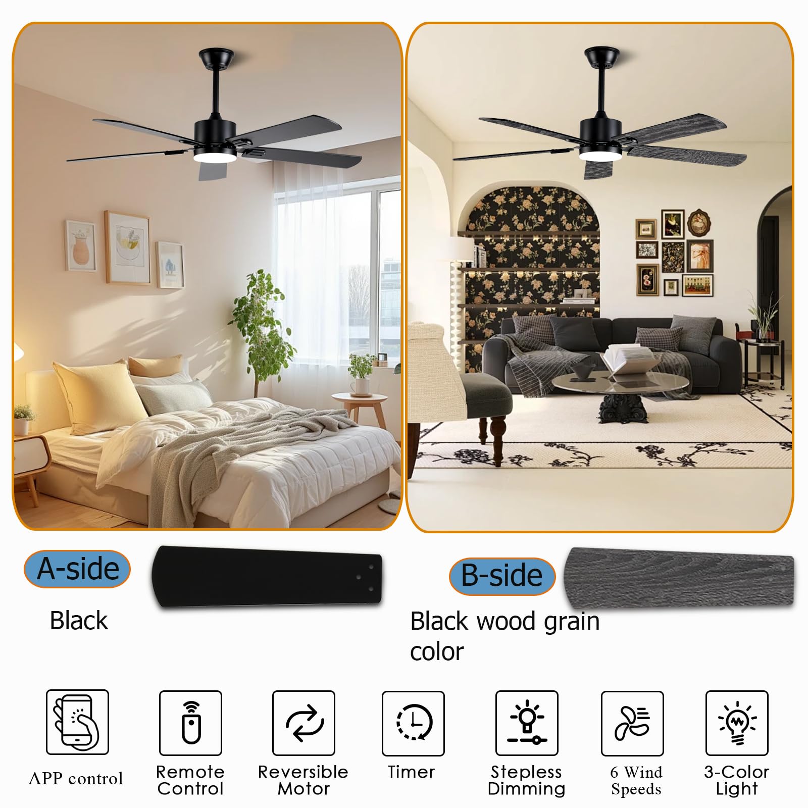 52 inch Modern White Ceiling Fans with Lights APP/Remote Control, Low Profile Reversible 6 Speeds Ceiling Fan Light for Indoor/Outdoor Patio Bedroom Living Room