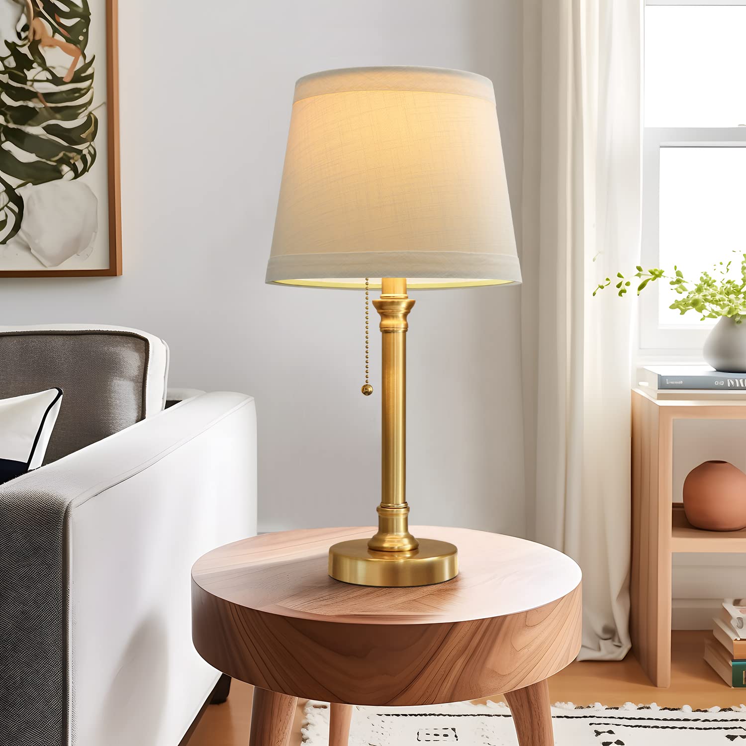 19.5'' Gold Table Lamp for Living Room Nightstand Modern Lamps Brass Table Lamp for Bedroom Metal Bedside Lamp with White Drum Shade