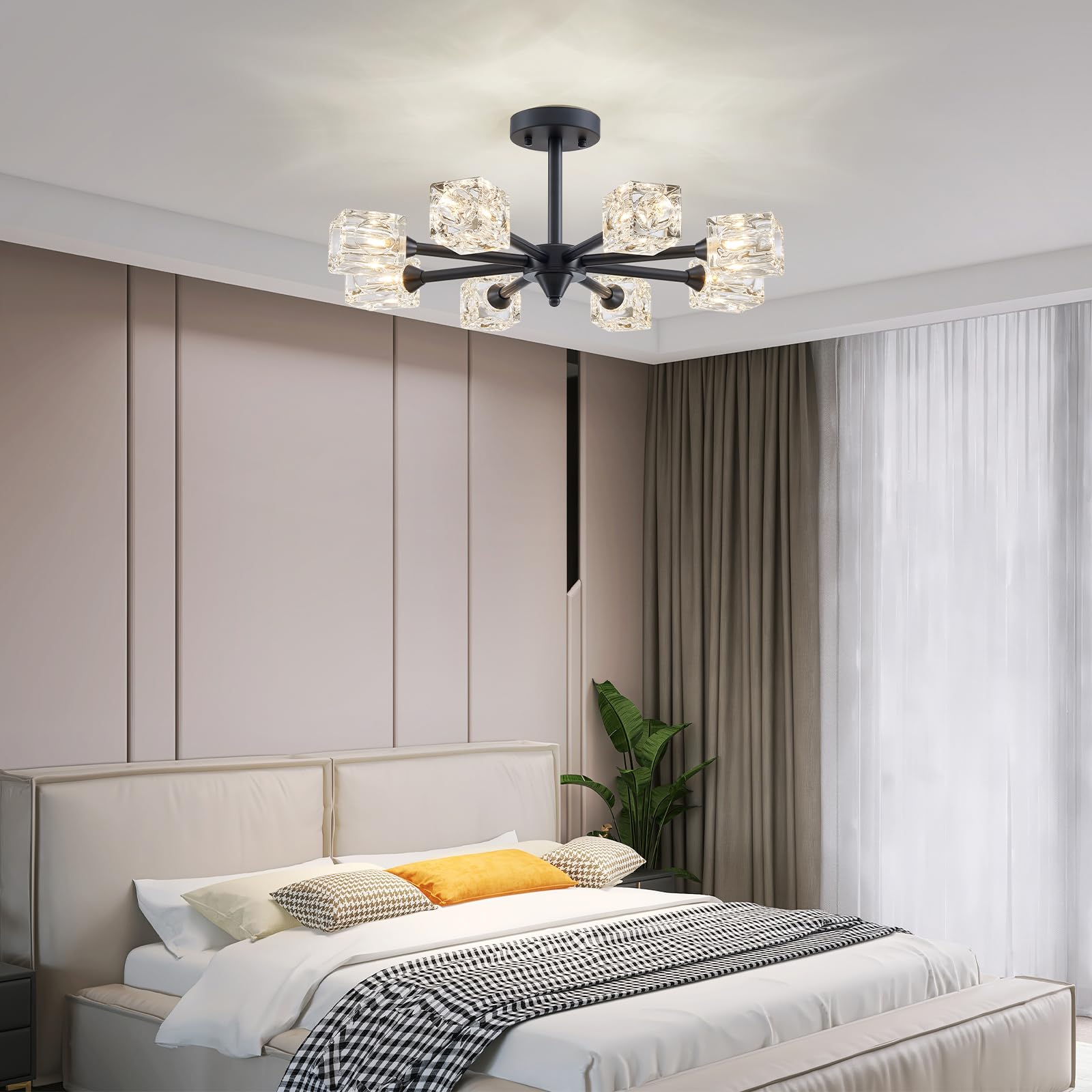 8-Light Semi Flush Mount Ceiling Light Fixture Modern Antique Gold Sputnik Chandeliers Fashion Lighting for Bedroom Dining Room Farmhouse Kitchen Office