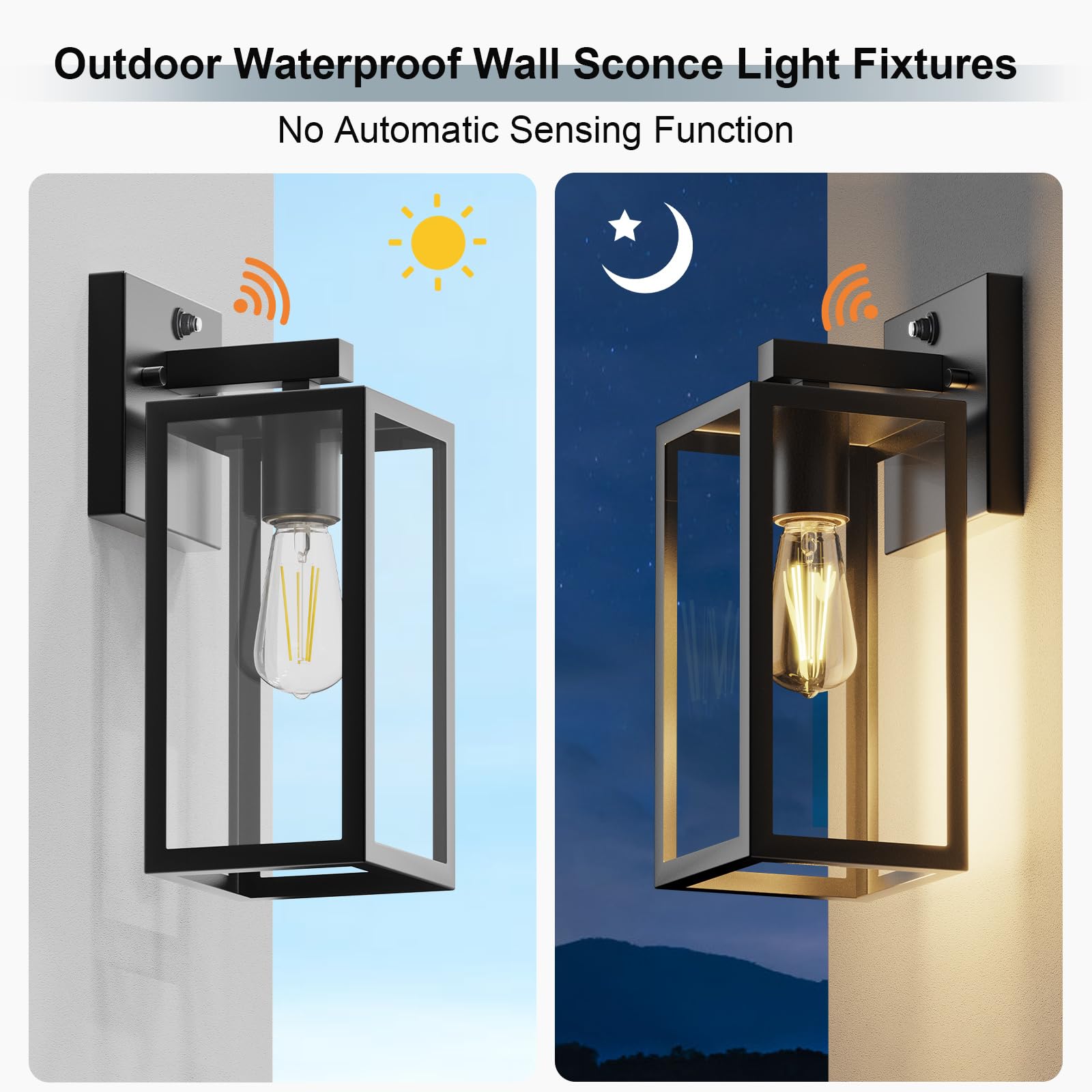 Outdoor Wall Lights, Waterproof Lanterns with Frame and Clear Glass Shade, Exterior Front Porch Lights Matte Black Wall Sconce, Modern Mounted Lighting for Patio Entryway Hallway, 2 Pack