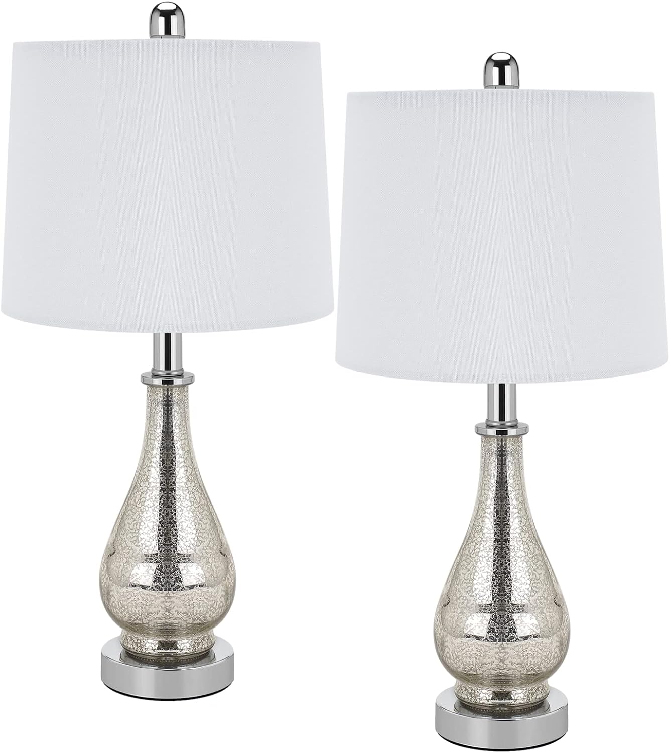 Glass Table Lamps Set of 2, Modern 23.5” High Silver Mercury Glass Bedside Lamps, for Bedroom Living Room Home Office Desk Nightstand Table Lamp