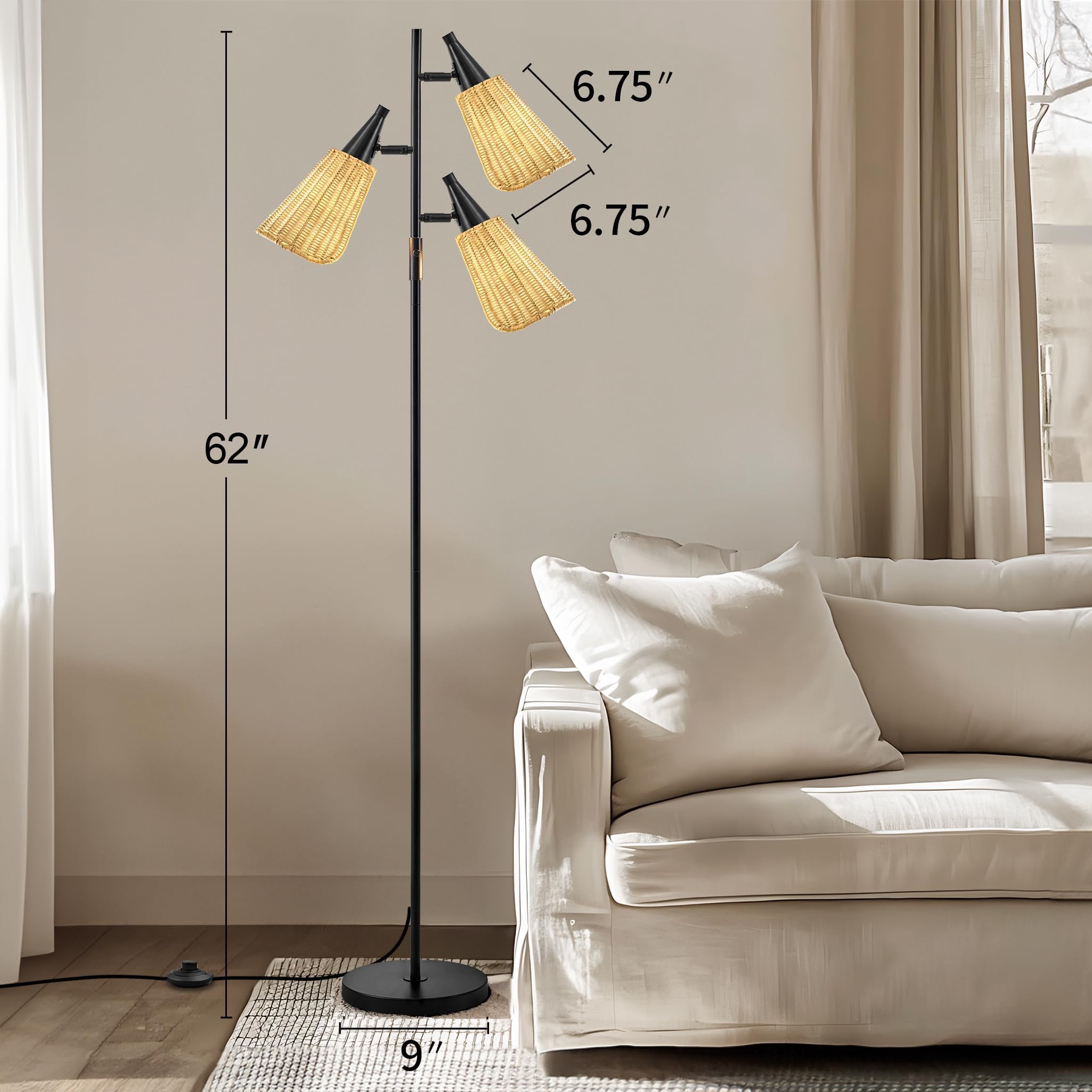 61" Modern Gold Floor Tree Lamp with 2 Light Source Standing Tall Pole Lamps with Foot Switch for Living Rooms, Bedrooms, Home, Office