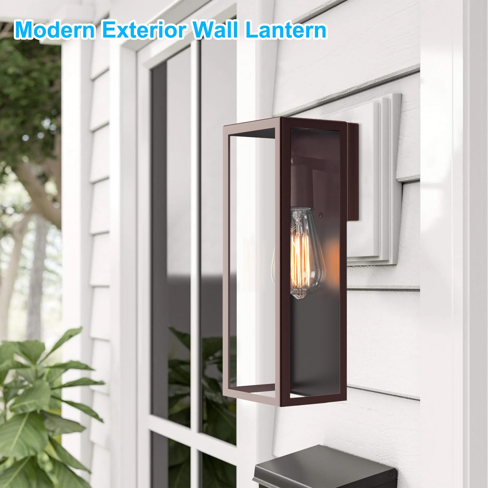 2-Pack Outdoor Wall Lanterns, Exterior Waterproof Wall Sconce with Glass Shades, Matte Black Porch Lights Wall Mounted, Anti-Rust E26 Modern Wall Lighting Fixtures for Patio Garage Entryway Front Door