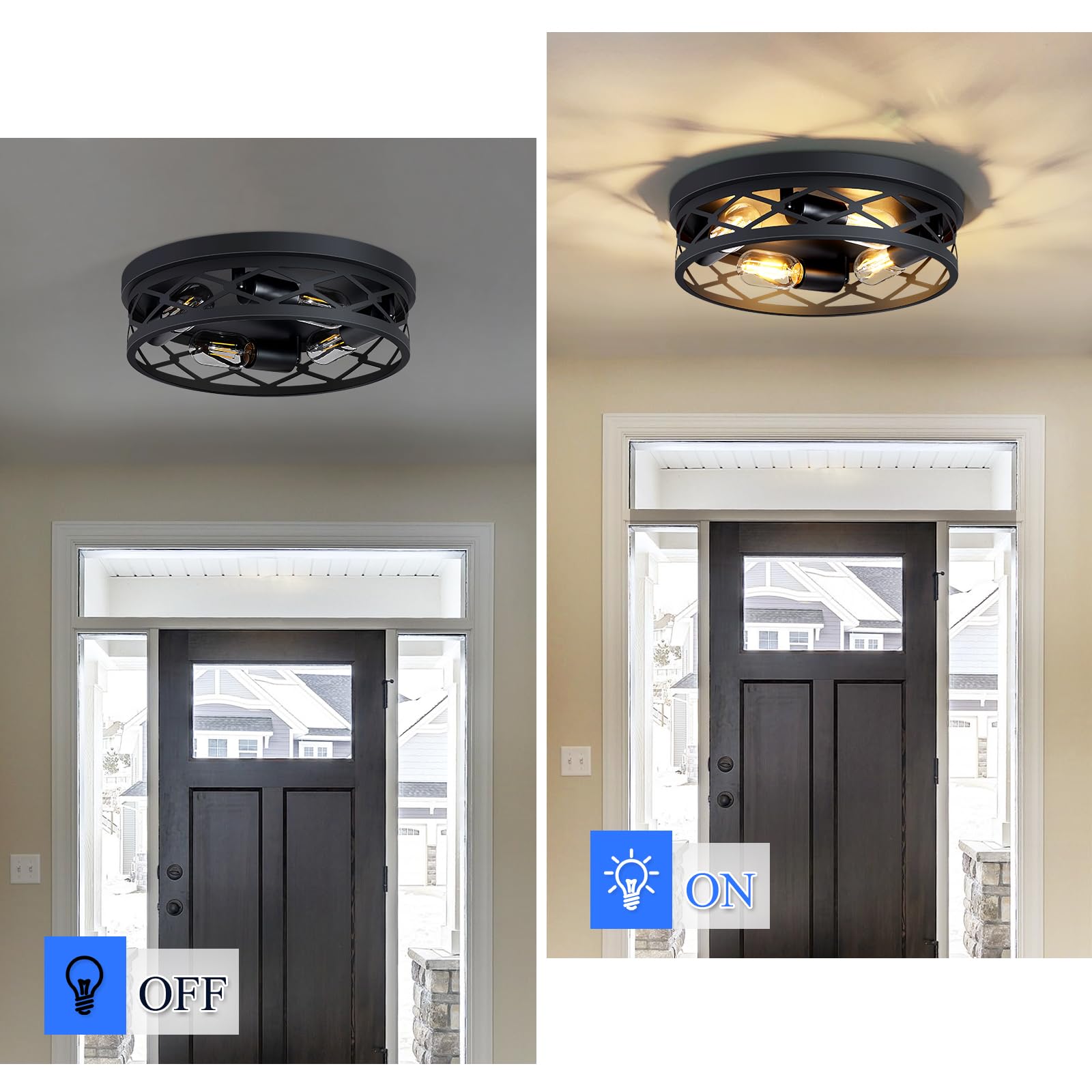 Flush Mount Ceiling Light Fixture,3-Light Ceiling Light Fixture for Hallway, Black Hallway Light Fixtures Ceiling,Light Fixtures Ceiling Mount for Kitchen,Farmhouse,Hall (1 Pack) (13.1inch)