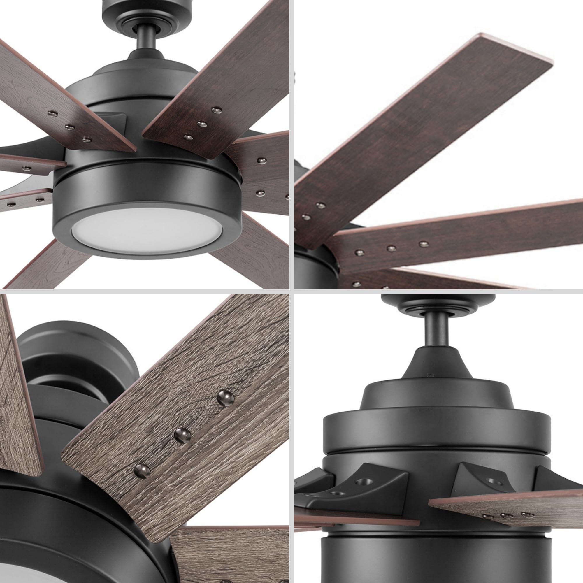 Ceiling Fans Xerxes, 62 Inch Contemporary LED Ceiling Fan with Light and Remote Control, 8 Blades with Dual Finish, Reversible Motor - 51628-01 (Brushed Nickel)