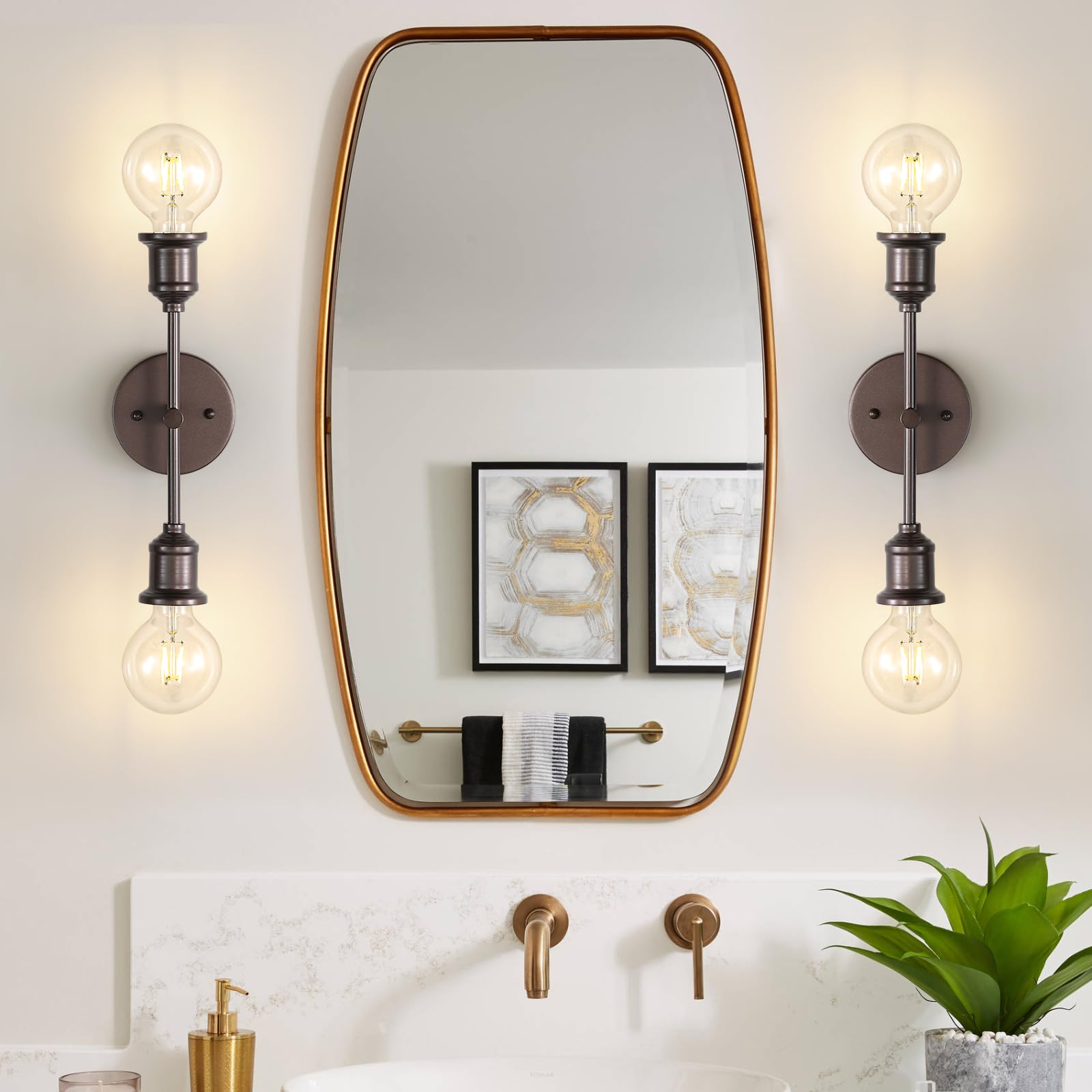 2-Light Vanity Light Fixture, Farmhouse Bathroom Wall Sconce Lighting Fixture, Silver Industrial Wall Light for Bathroom Over Mirror, E26 Base Wall Lamp for Bedroom Hallway (Bulb Not Included)