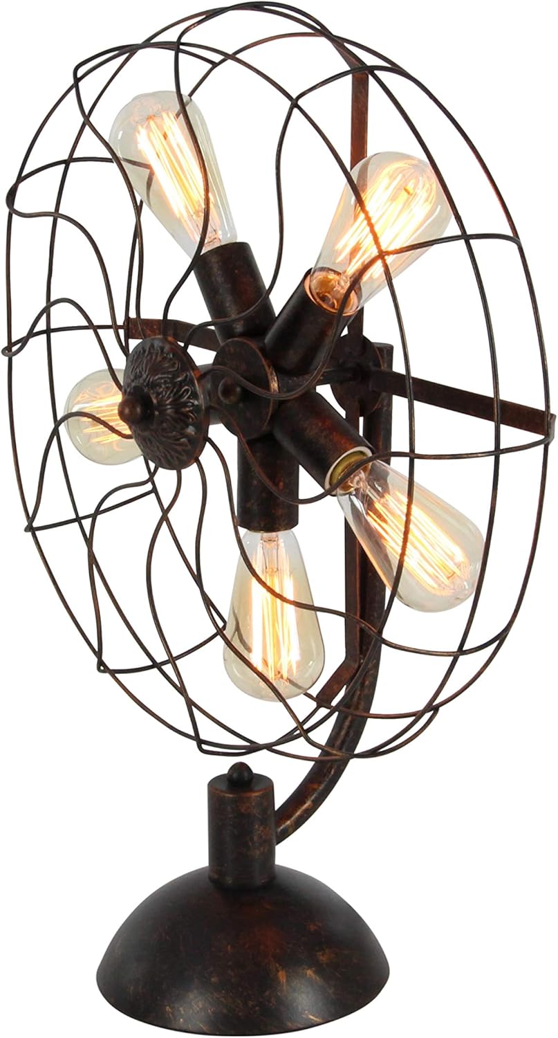 Metal Room Accent Lamp Vintage Fan Shape 5 Light Table Lamp, Lamp 19" x 8" x 24", Bronze