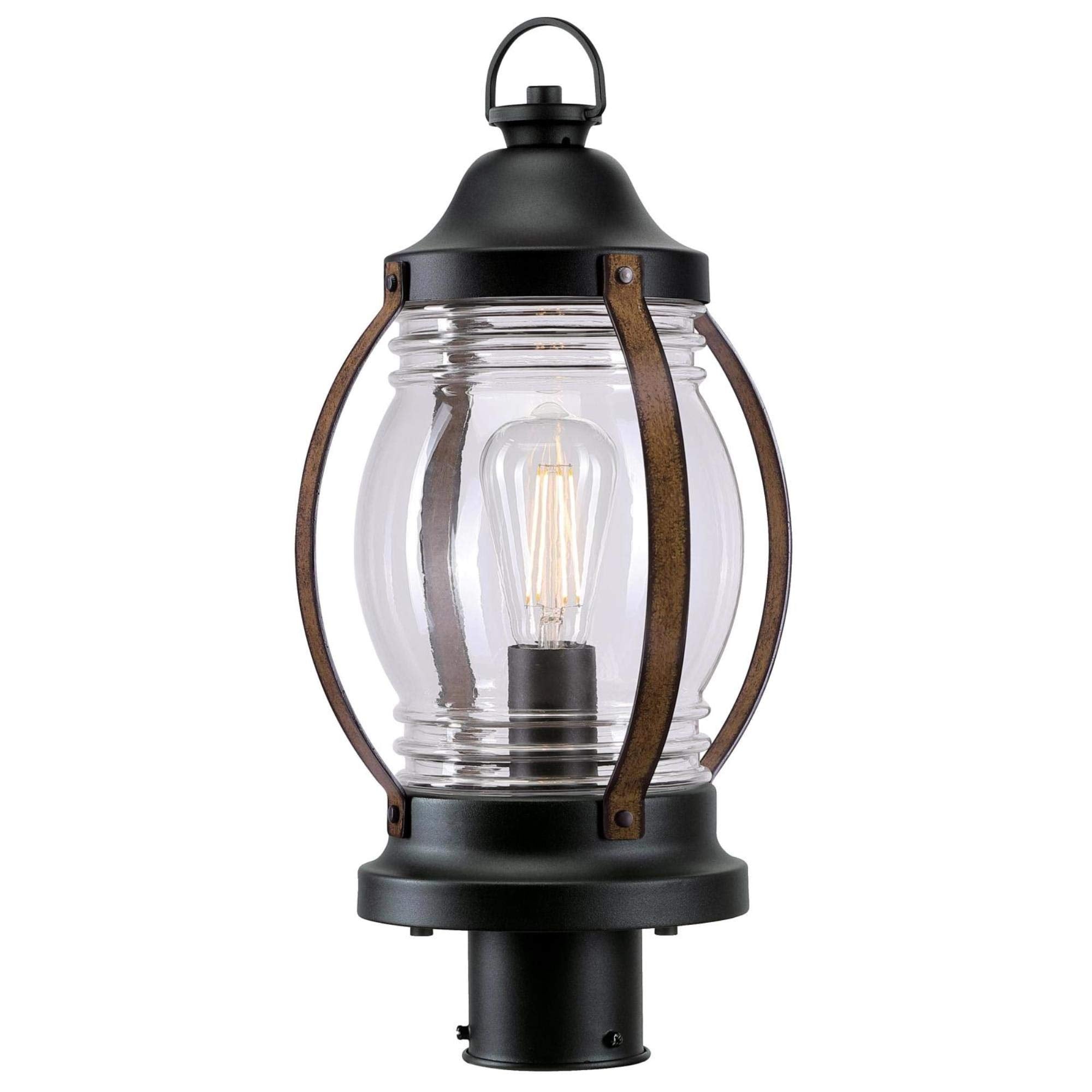 Canyon One-Light Outdoor Wall Fixture, Textured Black and Barnwood Finish with Clear Glass