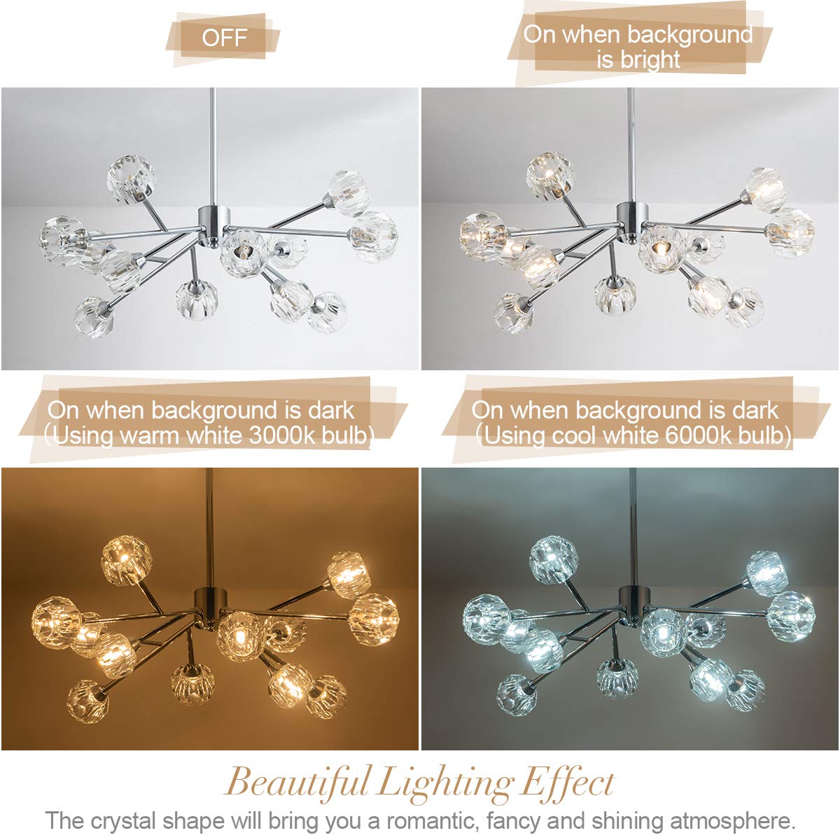 Sputnik Chandeliers for Dining Room Light Fixture, Modern Crystal Chandeliers, 9 Lights Gold Chandelier for Living Room Bedroom, Dining Room Chandelier Over Table, Kitchen Light Fixtures