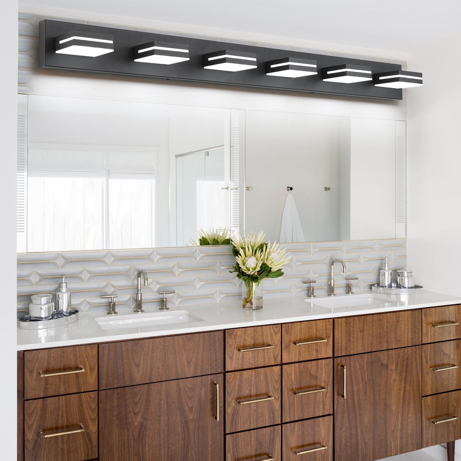 LED Modern Bathroom Vanity Light Fixtures (3-Light, 24-Inch), Matte Black Modern Acrylic Bathroom Wall Lighting Fixtures Over Mirror (Cool White 6000K)