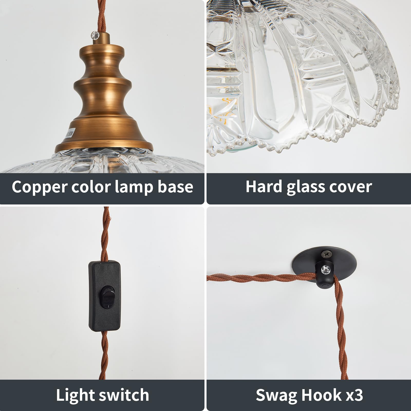 1-Light Pendant Light with Oil Rubbed Bronze Metal Glass Shade and Adjustable Cord Industrial Ceiling Hanging Light for Kitchen Island Bar Dining Room Bedroom Foyer Hallway Farmhouse