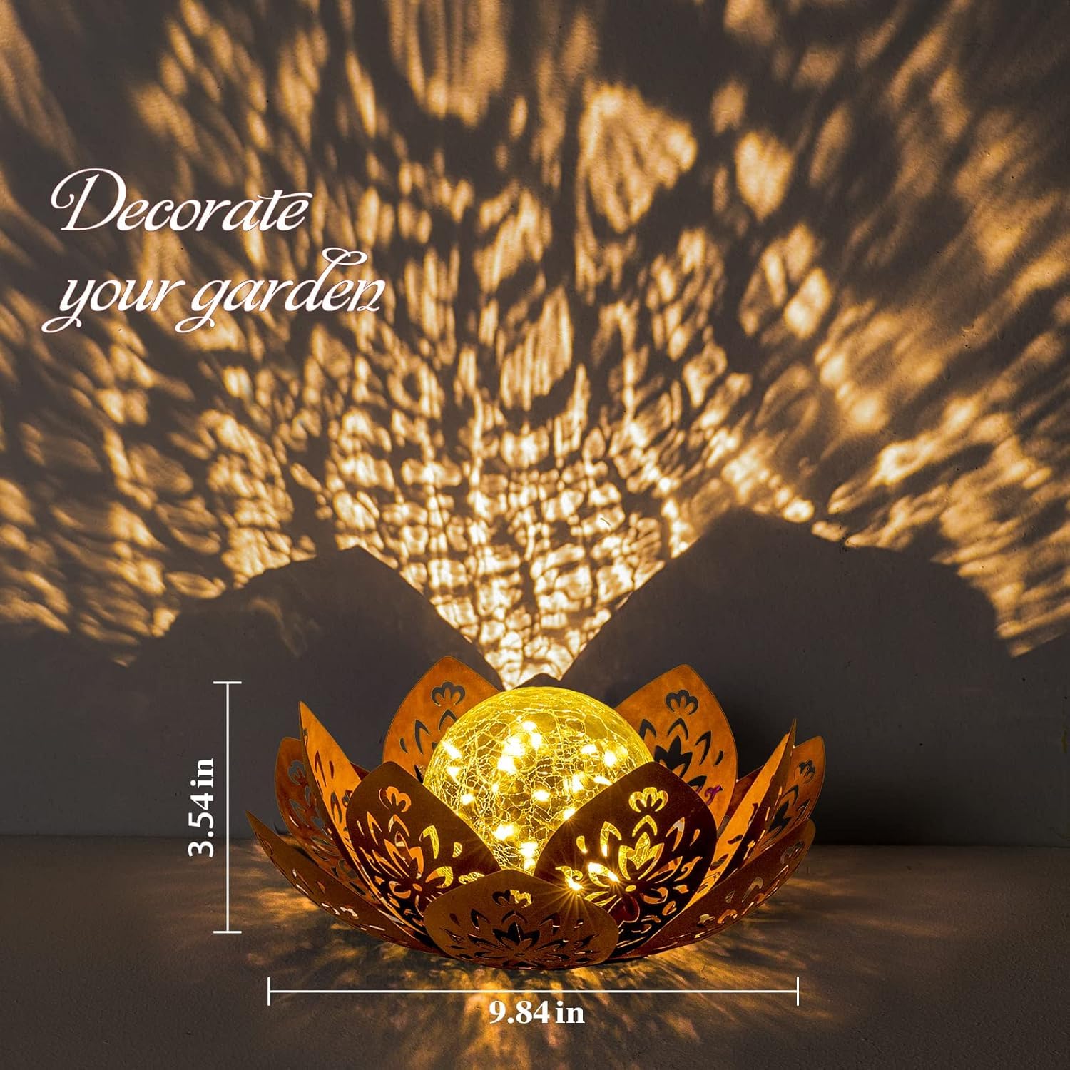 Solar Light Outdoor Waterproof Garden Light Metal Glass Decorative LED Lotus Flower Table Lamp