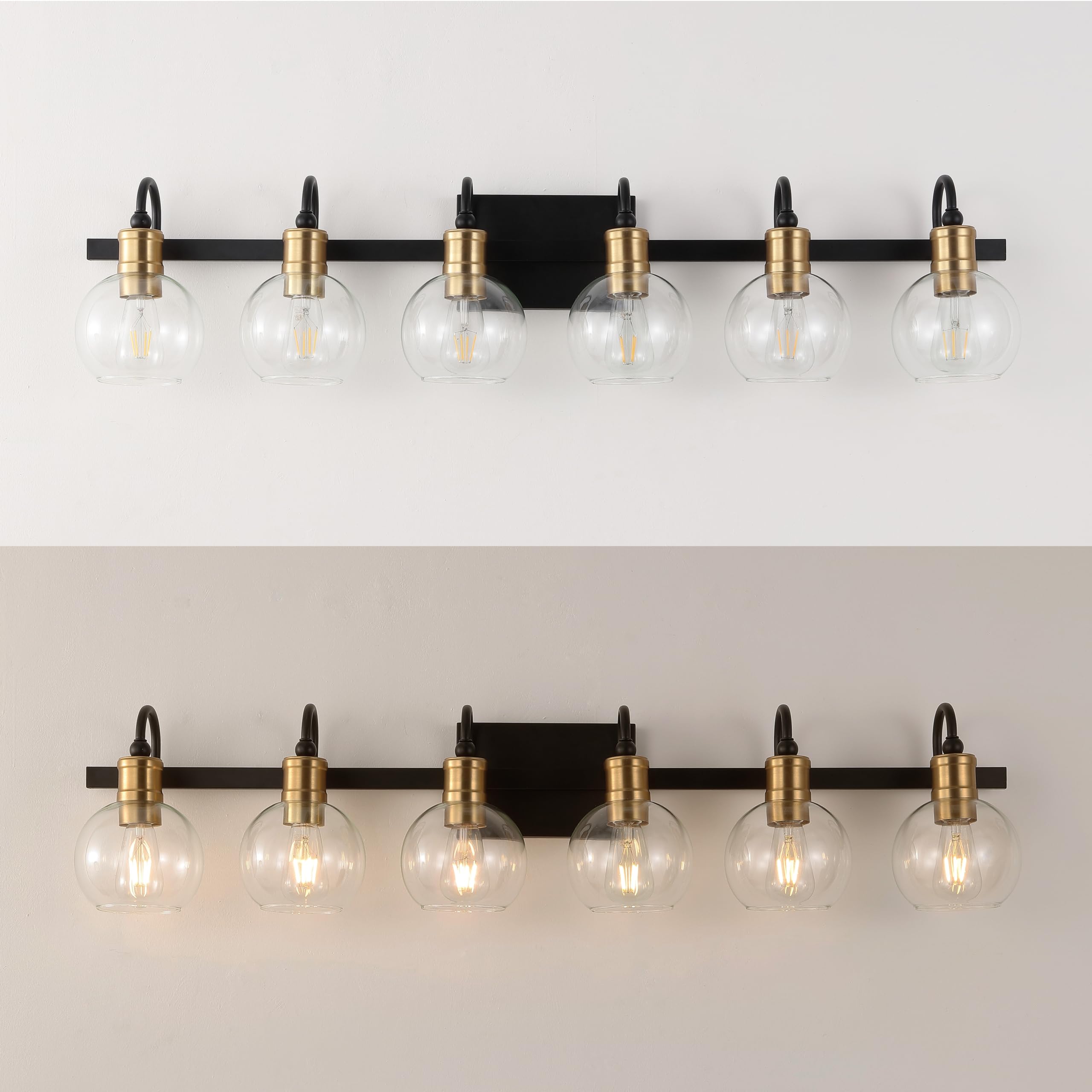 5.88" 1-Light Iron/Glass Rustic Vintage LED Vanity Light Industrial Bohemian 2700K LED 4W Bulb Entryway Lobby Kitchen Bathroom Bedroom Living Room Hallway, Black/Brass Gold