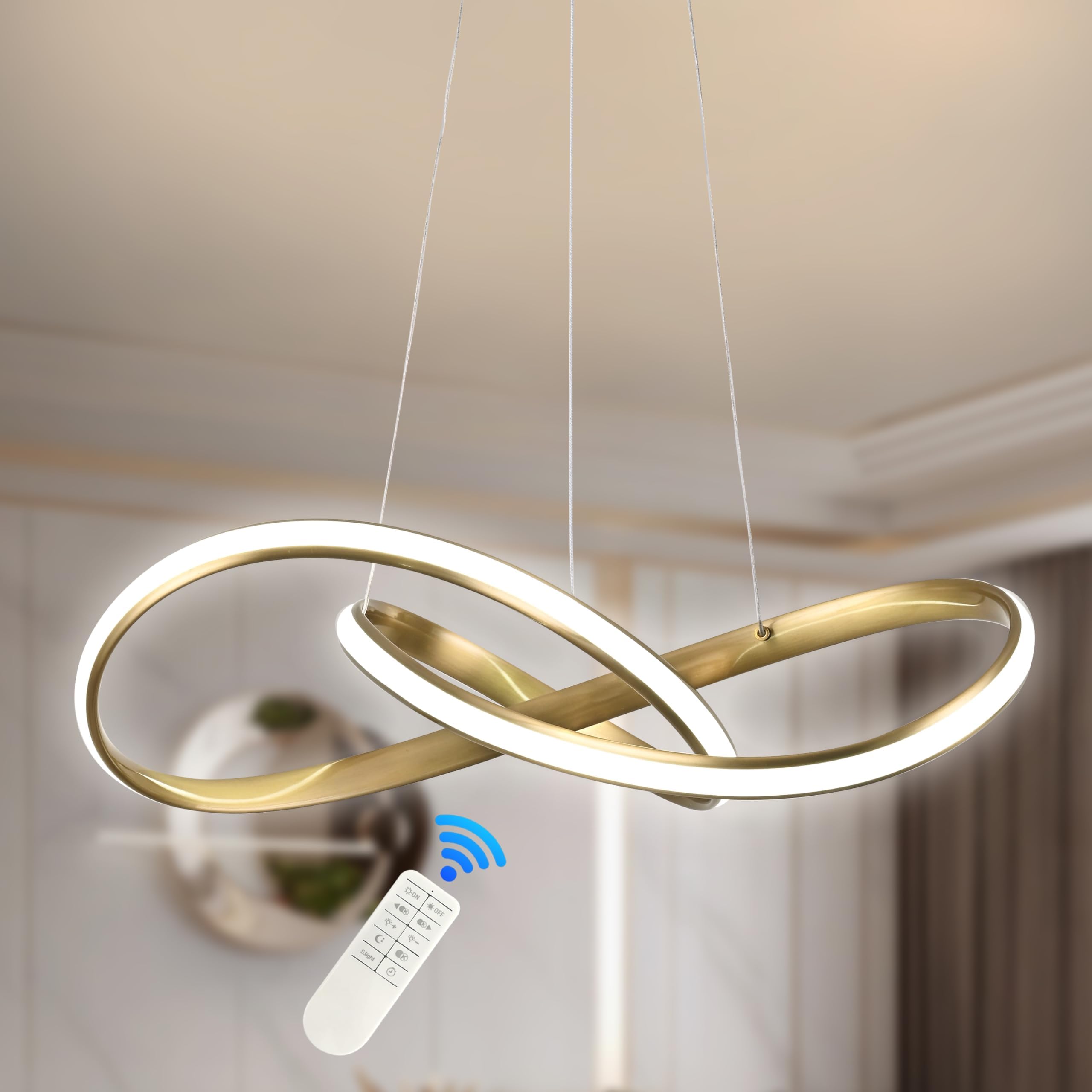 Modern LED Chandelier Contemporary Pendant Lighting Ring Light Fixture Gold with 4000K and 59in Height Adjustable Hanging Lamp for Kitchen Island Hallway Foyer Closet Corridor