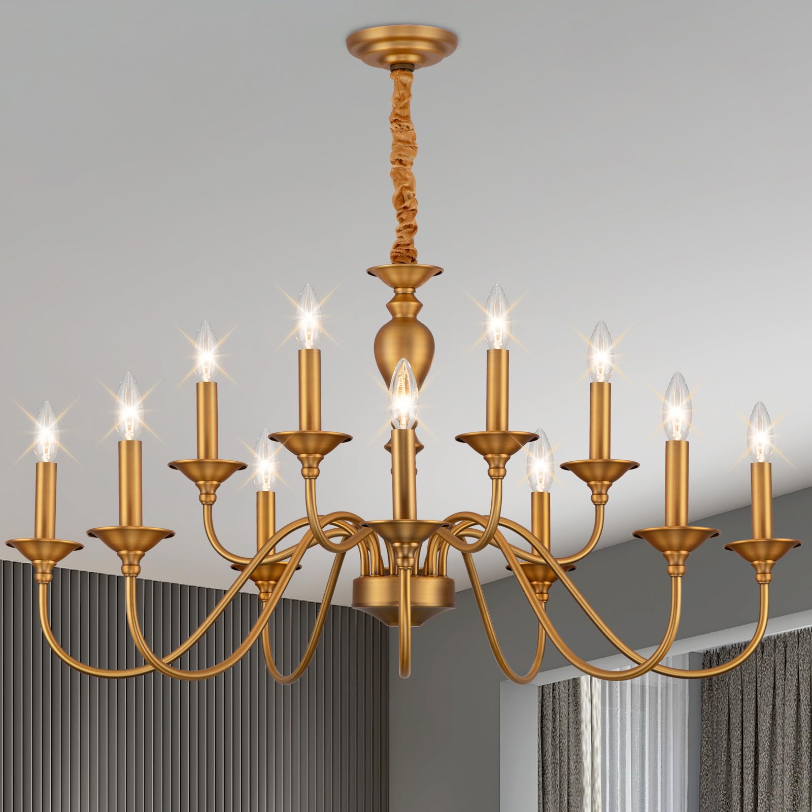 Farmhouse Chandeliers for Dining Room Light Fixtures Over Table, Dining Room Chandeliers, 12-Light Gold Chandeliers for Living Room Kitchen