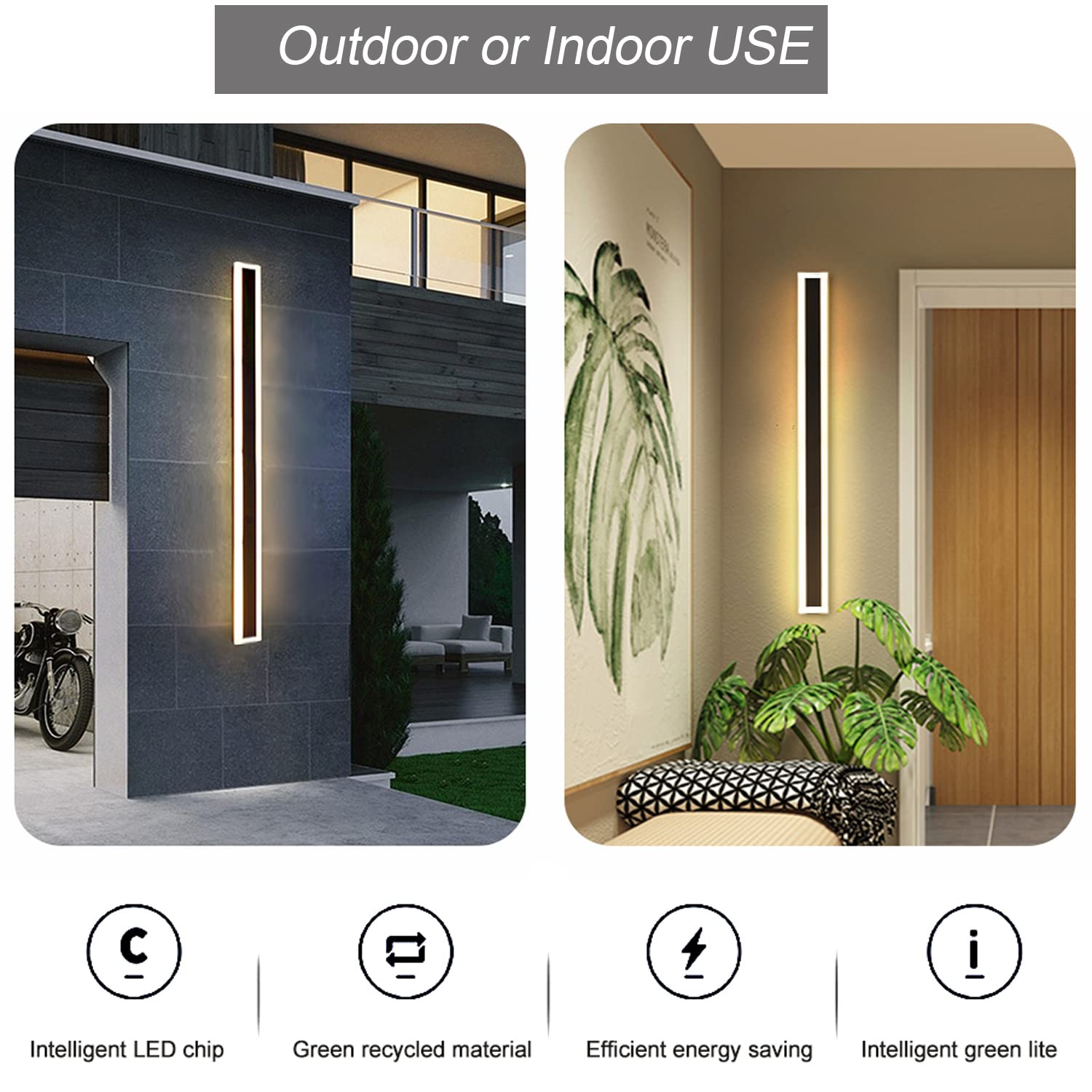 2 Pack 23.6INCH Long Outdoor LED Wall Lights,18W Waterproof IP65 Warm White led Wall Light Rectangular Black Wall Light,led Porch Lights Outdoor Wall Elegant Frosted White Acrylic Anti Rust