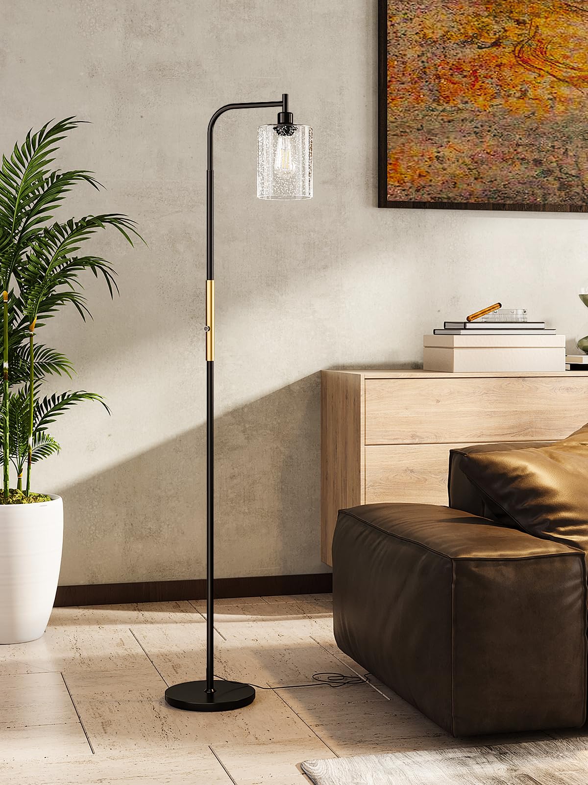 Floor Lamps for Living Room Bright Lighting with Glass lampshade, Modern Bright Floor Lamp with LED Bulbs Industrial Standing lamp for beroom, Tall Pole Lamps Office - Black