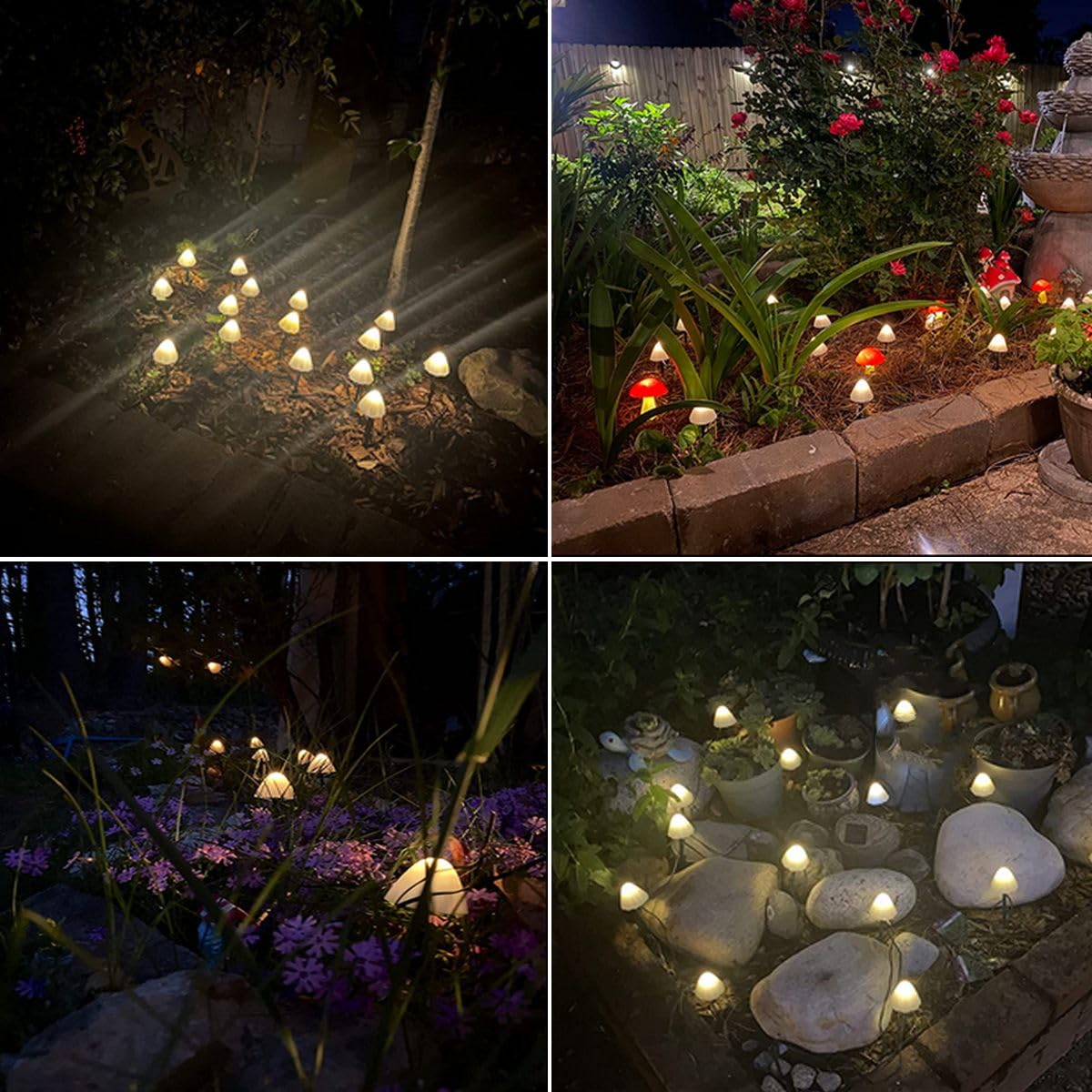 Mushroom Solar Lights-Set of 15pcs 29.5ft Fairy Solar String Light,Warm White 8 Modes Outside Solar Pathway Lights,Outdoor Decoration for Garden,Backyard,Lawn,Party,Christmas