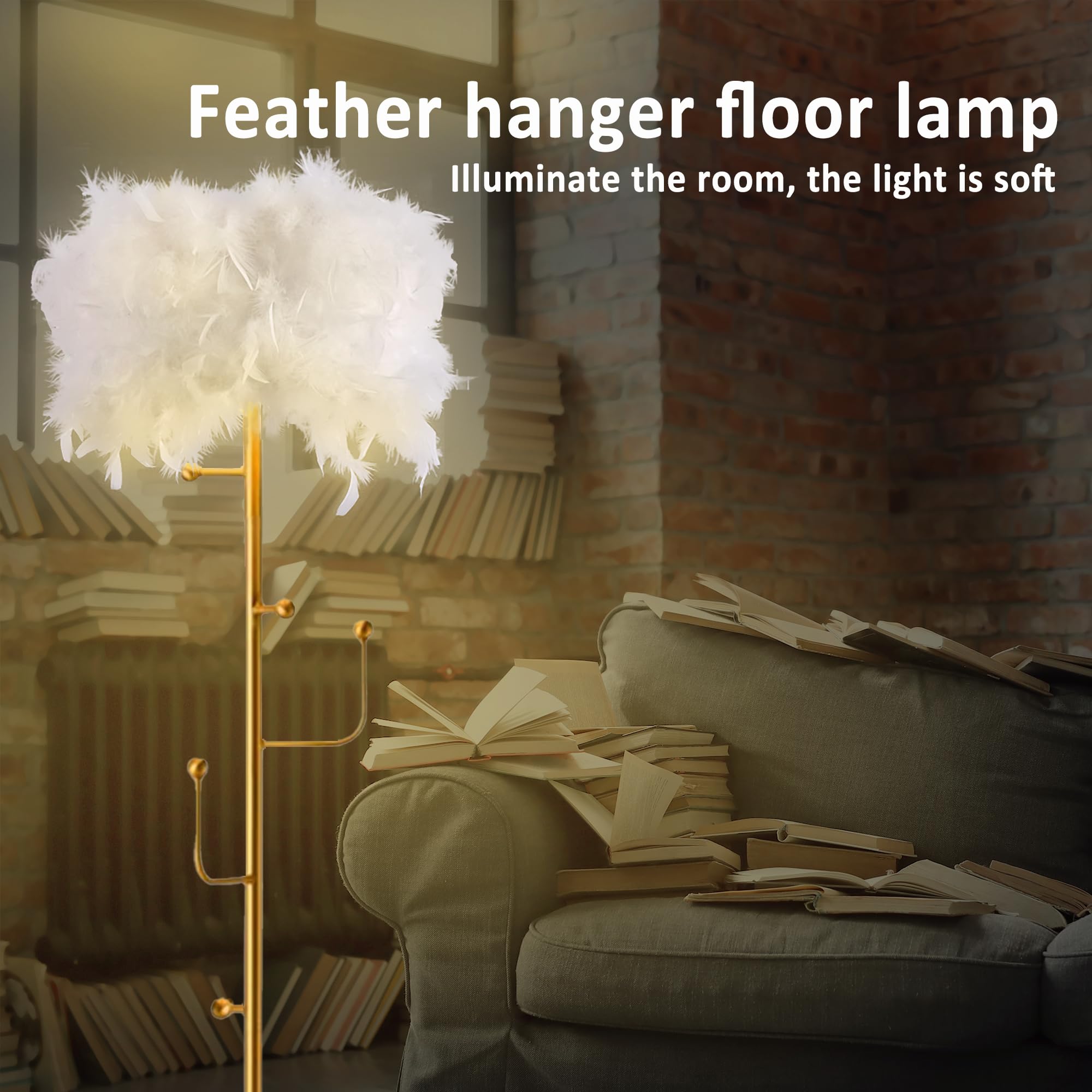 Floor Lamp White Natural Ostrich Unique Bedside Floor Lamps with Foot Switch Modern Gold Luxury LED Bulbs Resin Standing Light for Bedrooms Dining Room Living Room Kitchen 35 Pieces