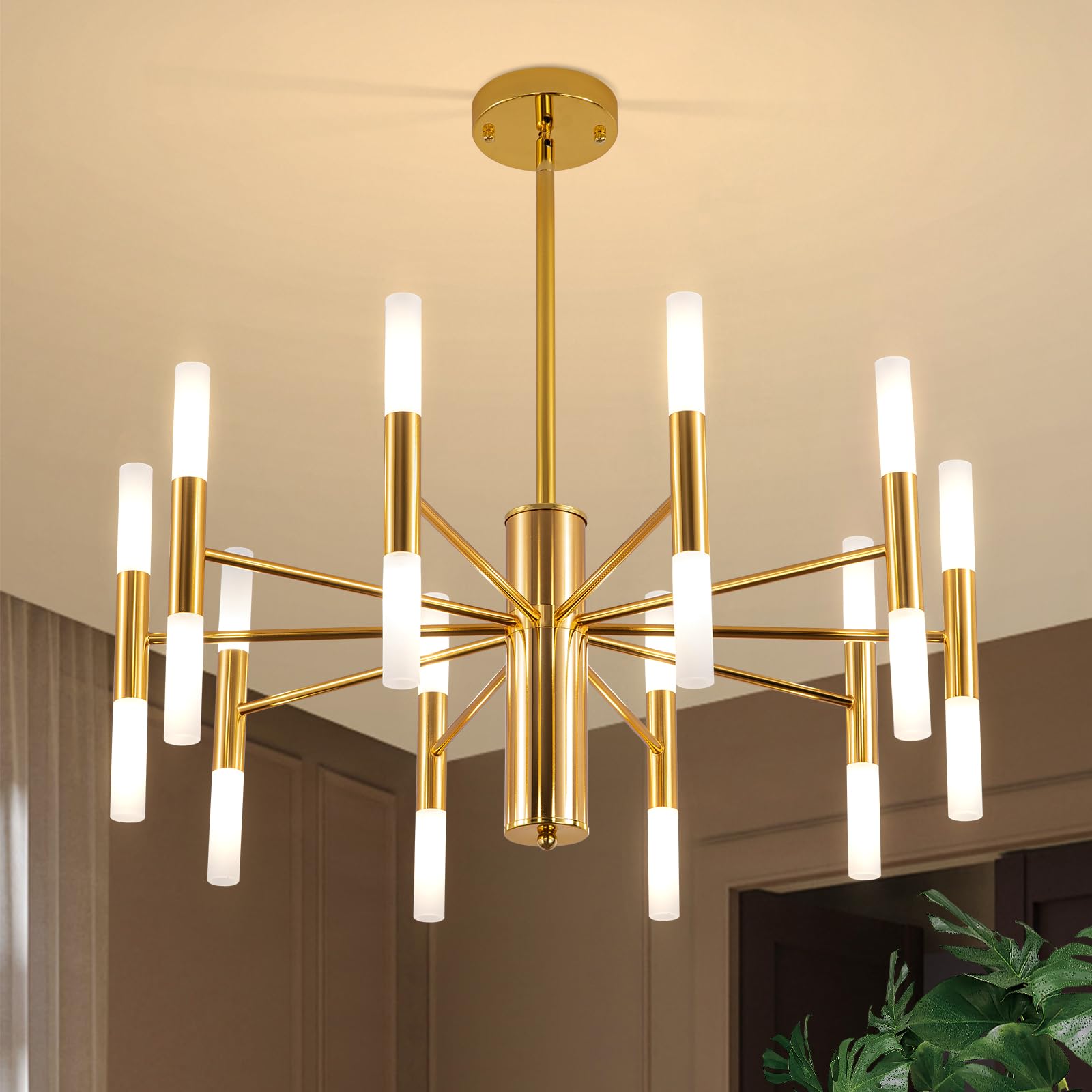 20-Light Gold Chandelier, Modern Farmhouse Dining Room Chandelier Over Table, E12 Metal Candle Pendant Light Fixtures Industrial Chandeliers for Bedroom, Foyer, Living Room and Entryway