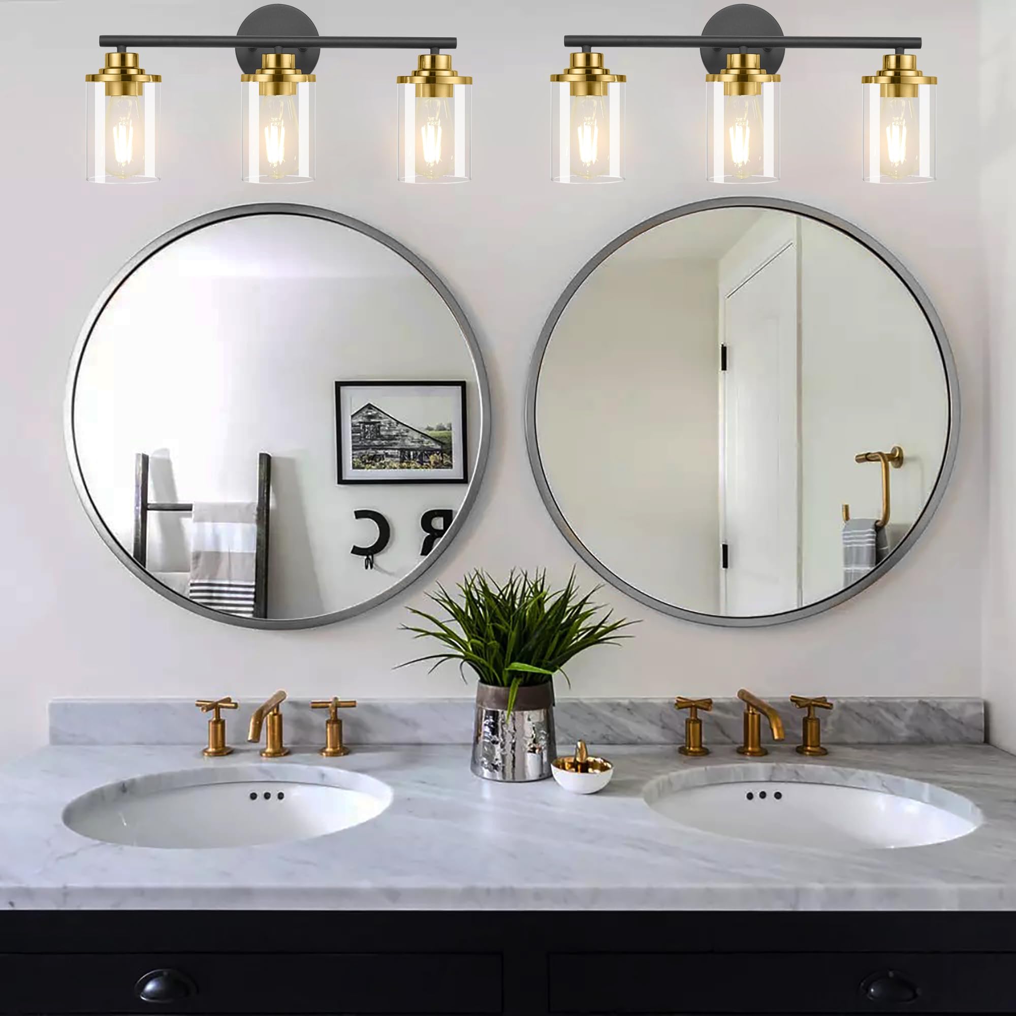 Bathroom Light Fixtures,Vanity Lights,Gold Bathroom Lights Over Mirror,Brushed Gold Vanity Light for Bathroom,20'' Brass Gold 3-Light Modern Bathroom Sconce