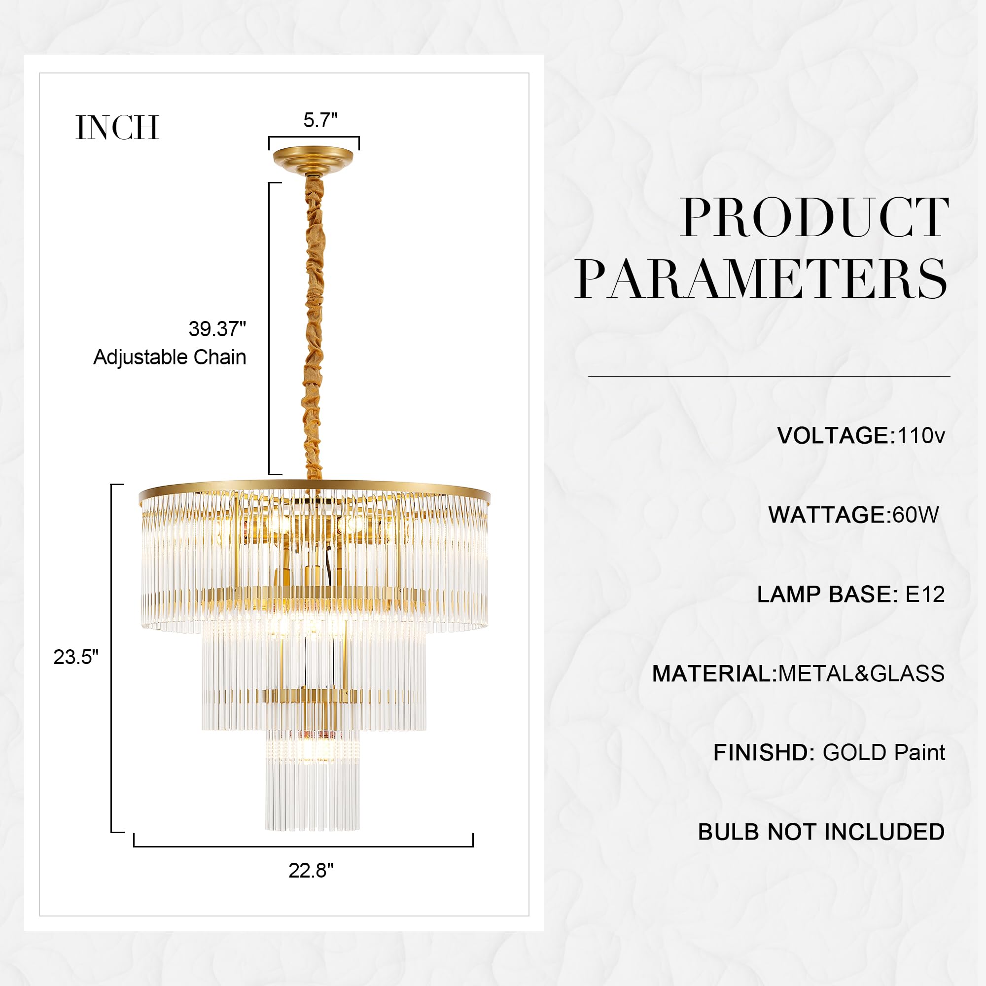 20.47" Round Glass Chandeliers Dining Room Gold Modern Glass Chandelier 8-Lights for Living Room Kitchen Island Entryway Foyer Stairway UL Listed Drum Light Fixture with Crystals