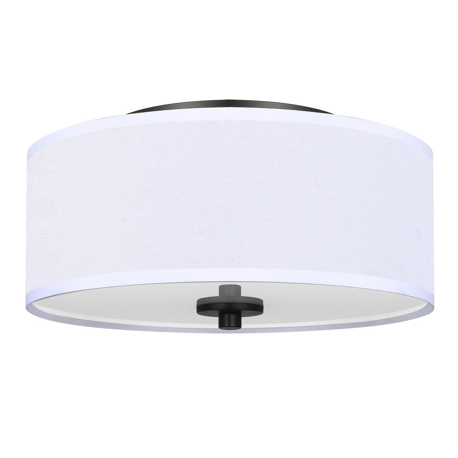 2-Light Flush Mount Ceiling Light Fixture, 12” Modern Close to Ceiling Light with White Fabric Linen Drum Shade, Round Ceiling Light for Bedroom Hallway Living Room Bathroom Dining Kitchen