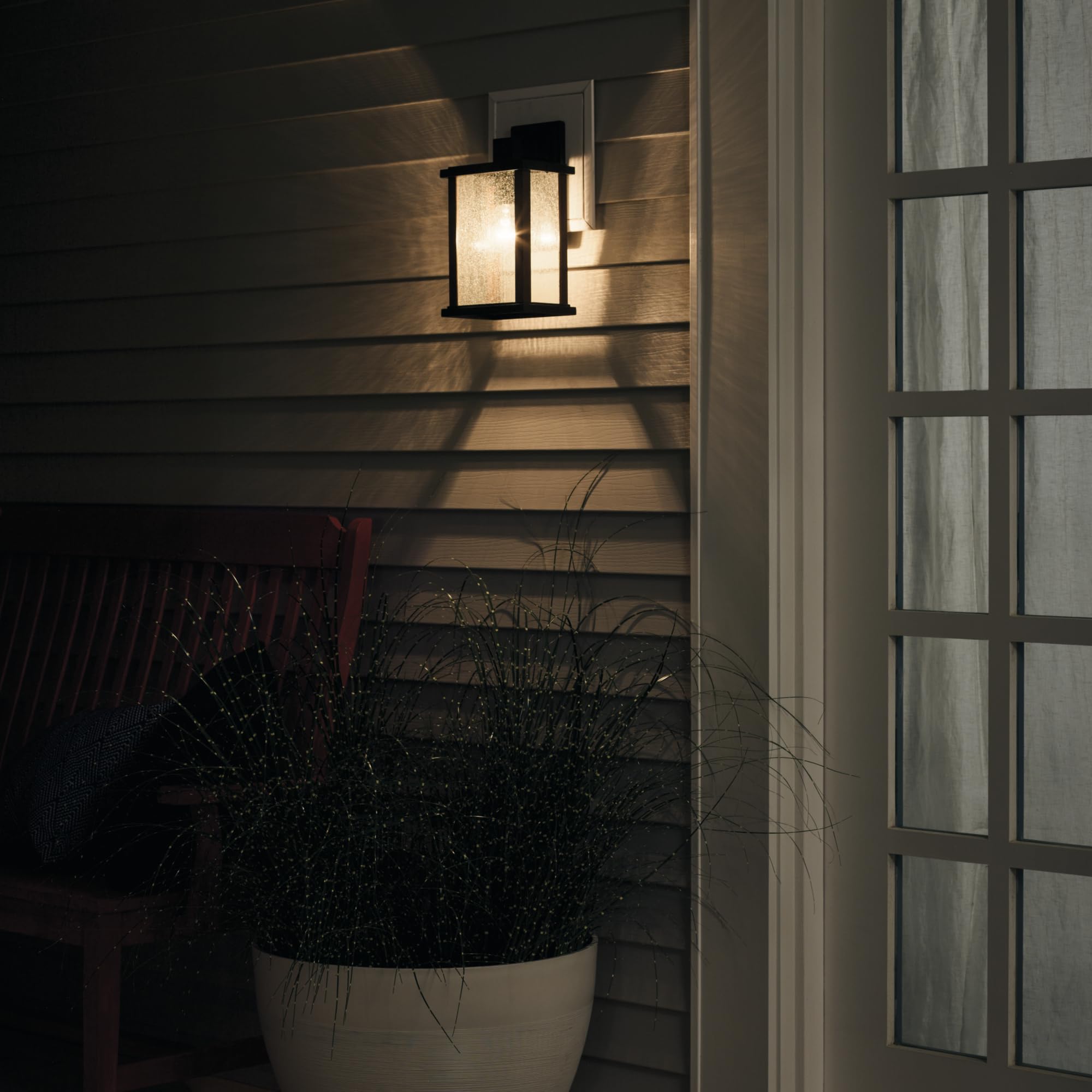 12.75" Outdoor Wall Light in Black, 1-Light Exterior Wall Sconce with Clear Ribbed Glass, (12.75" H x 7.5" W), 59017BK