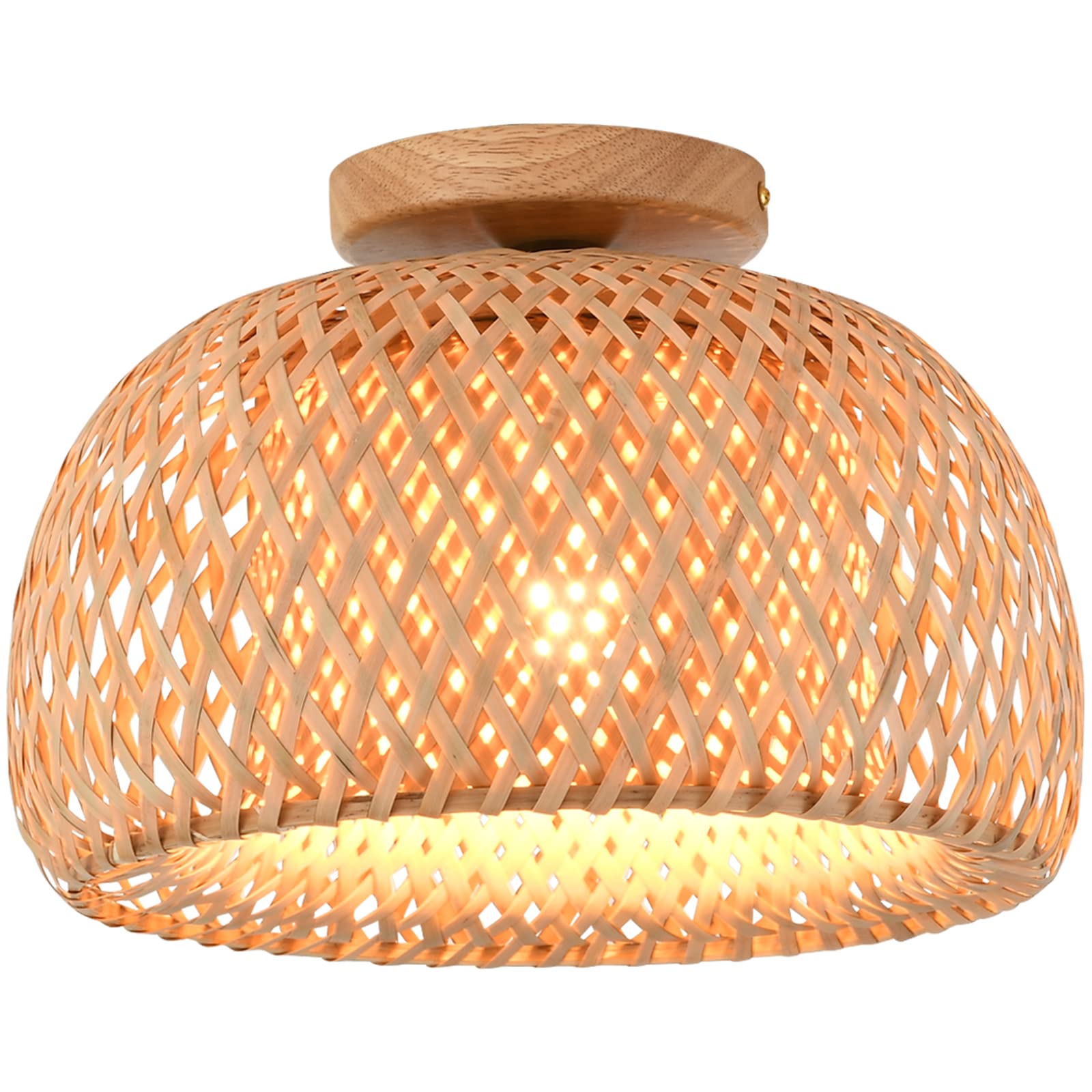 Rattan Semi Flush Mount Ceiling Light,Bamboo Wicker Light Fixture,Handmade Boho Fixtures Ceiling,Farmhouse for Bedroom Nursery Hallway Corridor Passway