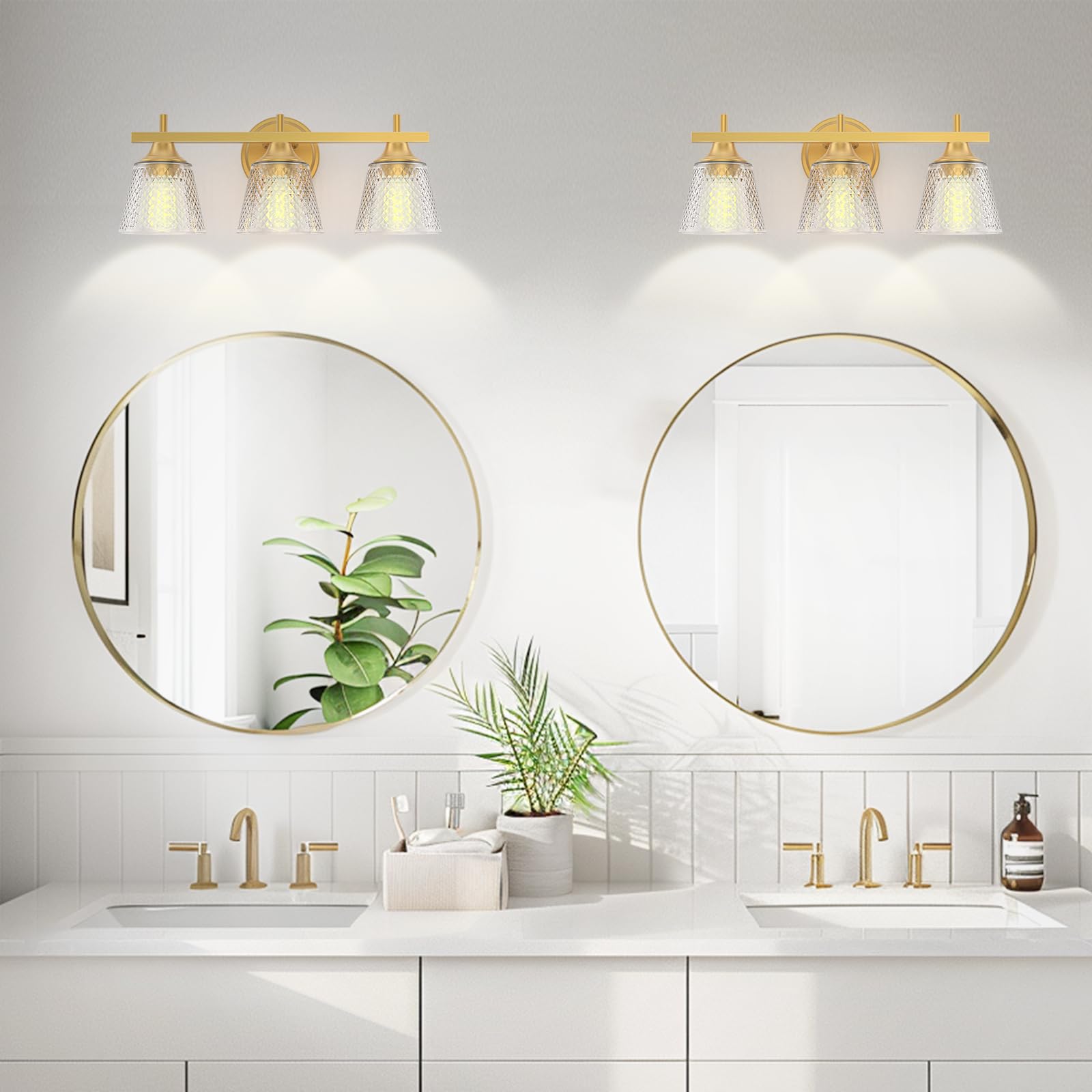 LED Vanity Light, 30inch Dimmable Bathroom Light Fixtures Over Mirror, 15W 6000K Black and Gold Modern Linear Vanity Lights, 360°Sconces Wall Lighting Bar(White Light)