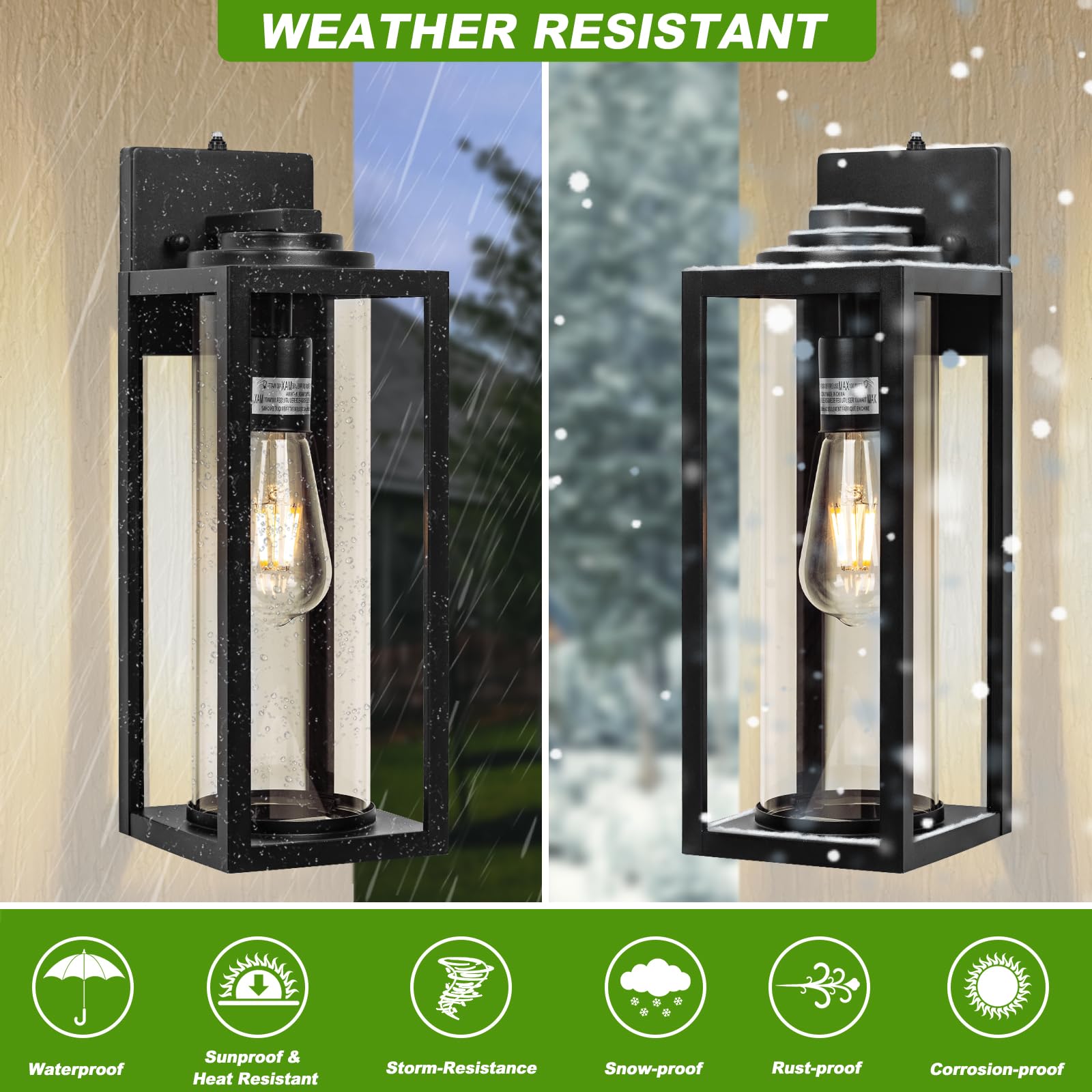 16inch Large Outdoor Wall Lights - 2 Packs Modern Black Exterior Light Fixture with Clear Glass Shade, Waterproof Porch Lighting for House, Farmhouse Sconces Lantern for Front Door, Garage