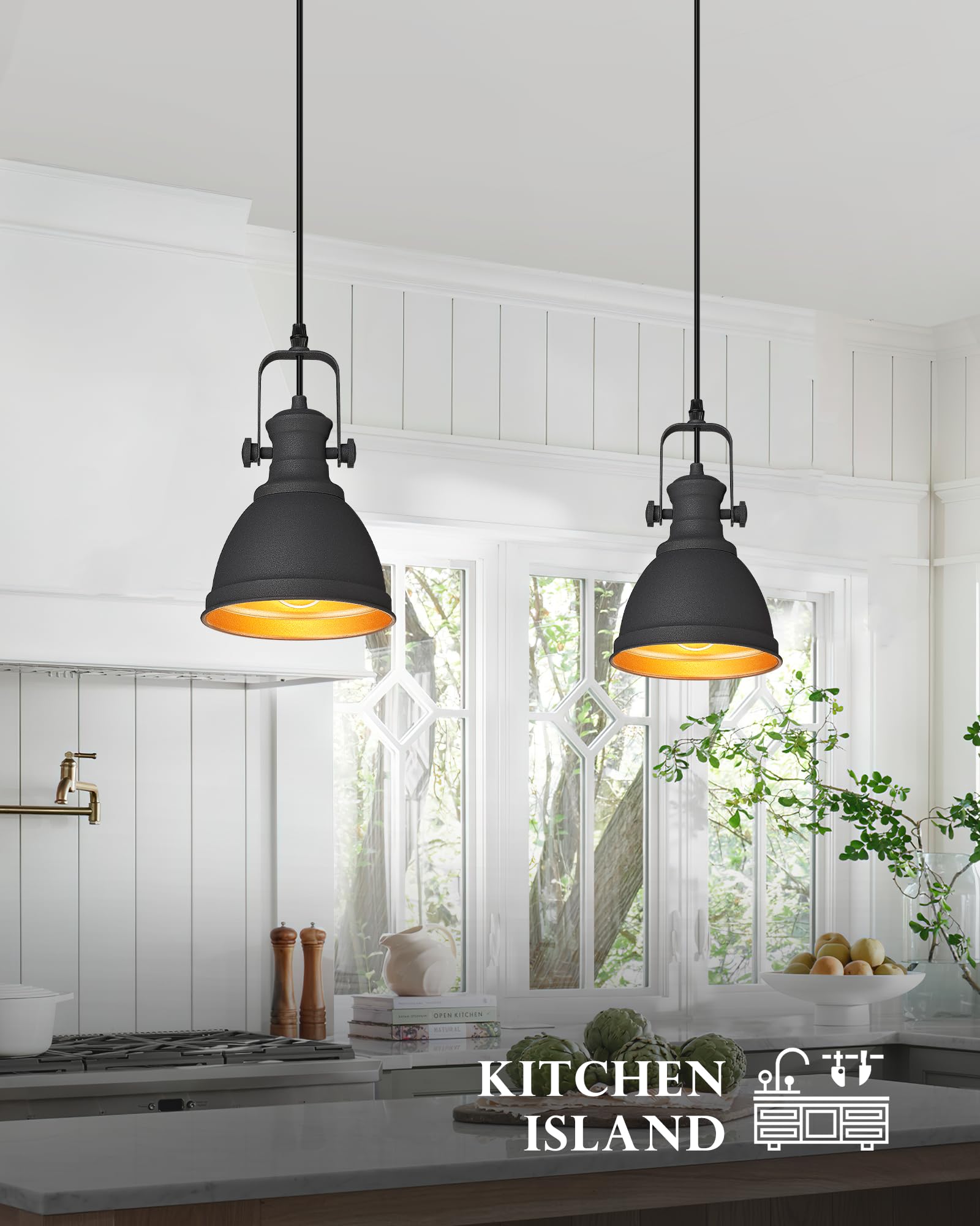 Pendant Lights, Minimalist Pendant Lighting for Kitchen Island, Hanging Light Fixtures with Black Metal, 3-Pack, AD-2151-1P3