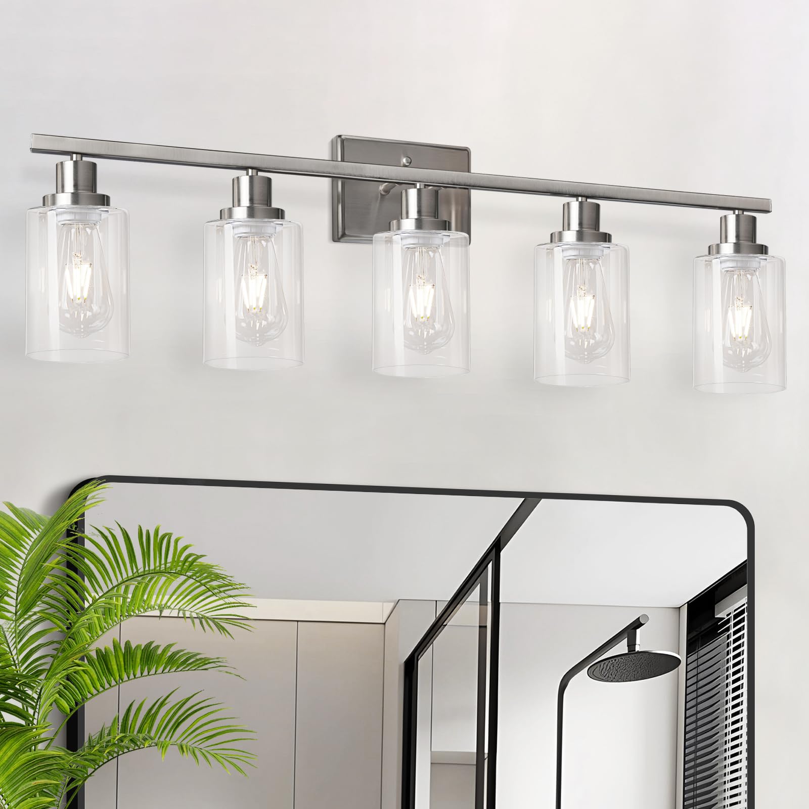 Ascher Bathroom Vanity Light Fixtures, 3 Light Wall Sconces Lighting with Clear Glass Shade, Brushed Nickel Wall Lights for Mirror, Kitchen, Living Room, Gallery, E26 Base (Bulbs Not Included)