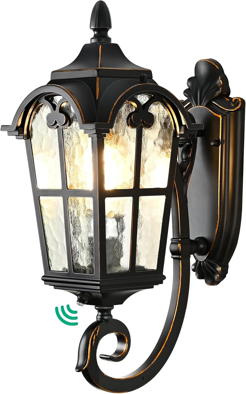 Dusk to Dawn Outdoor Wall Light, 17" Exterior Light Fixture Wall Lantern, Black Roman Porch Light Wall Lamp with Water Ripple Glass, Waterproof Wall Mount Sconce for Porch, Garage, Patio