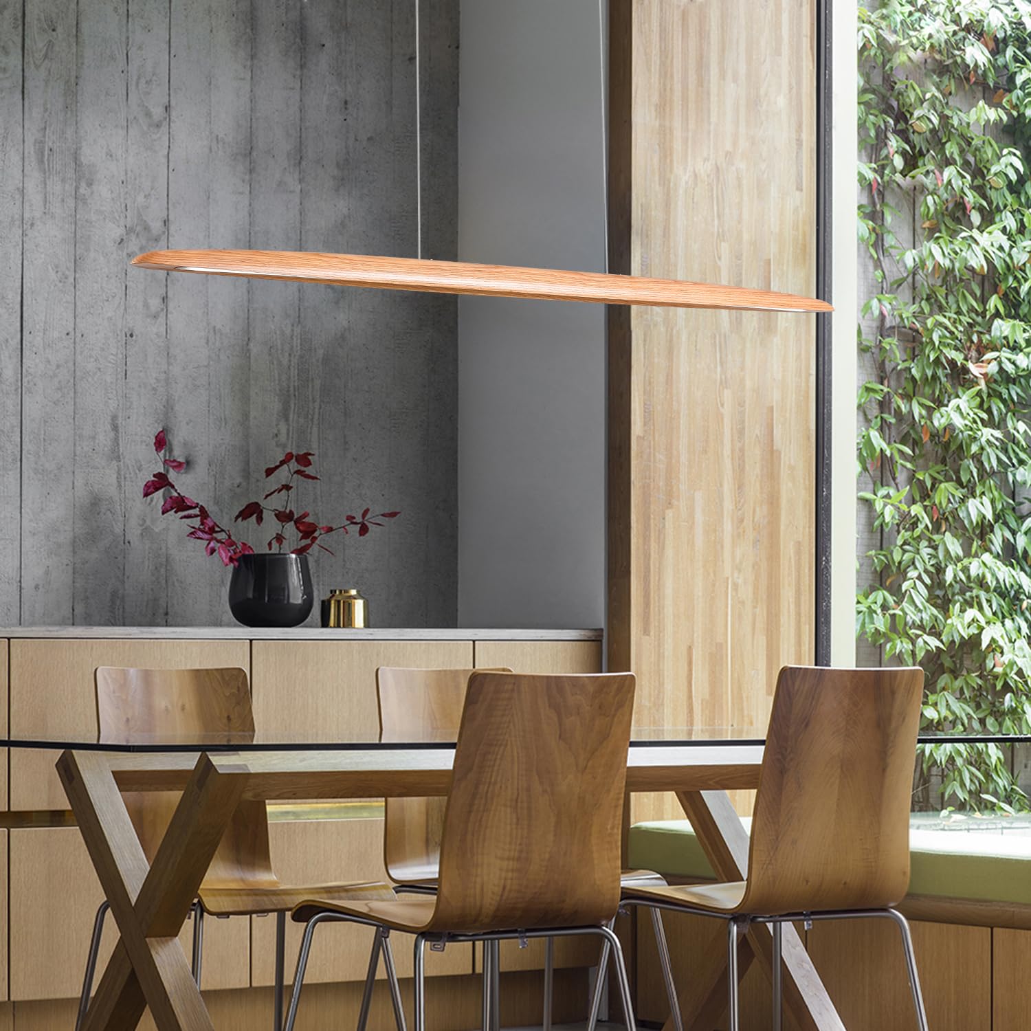 71" Wood Linear Pendant Light Wood Linear Dinning Room Light Island Lights LED Dimmable Linear Chandelier 40w for Dining Room Billiard & Pool Table Walnut Color