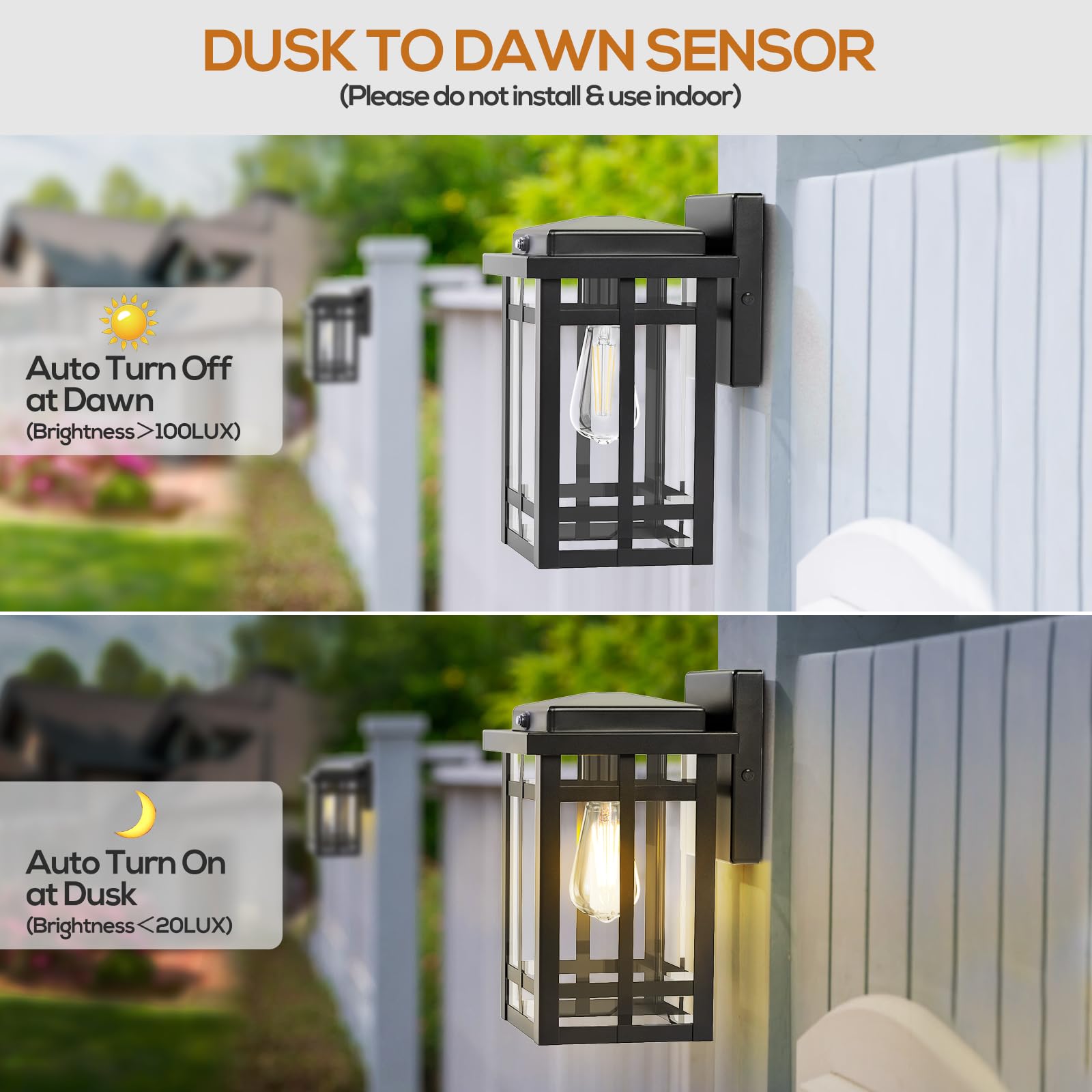 Outdoor Wall Light Fixtures 9.76'', Waterproof Porch Lights Wall Lanterns, Exterior Modern Matte Black Wall Mount Lighting, Anti-Rust E26 Socket Wall Scones for Front Door Garage, 2 Pack