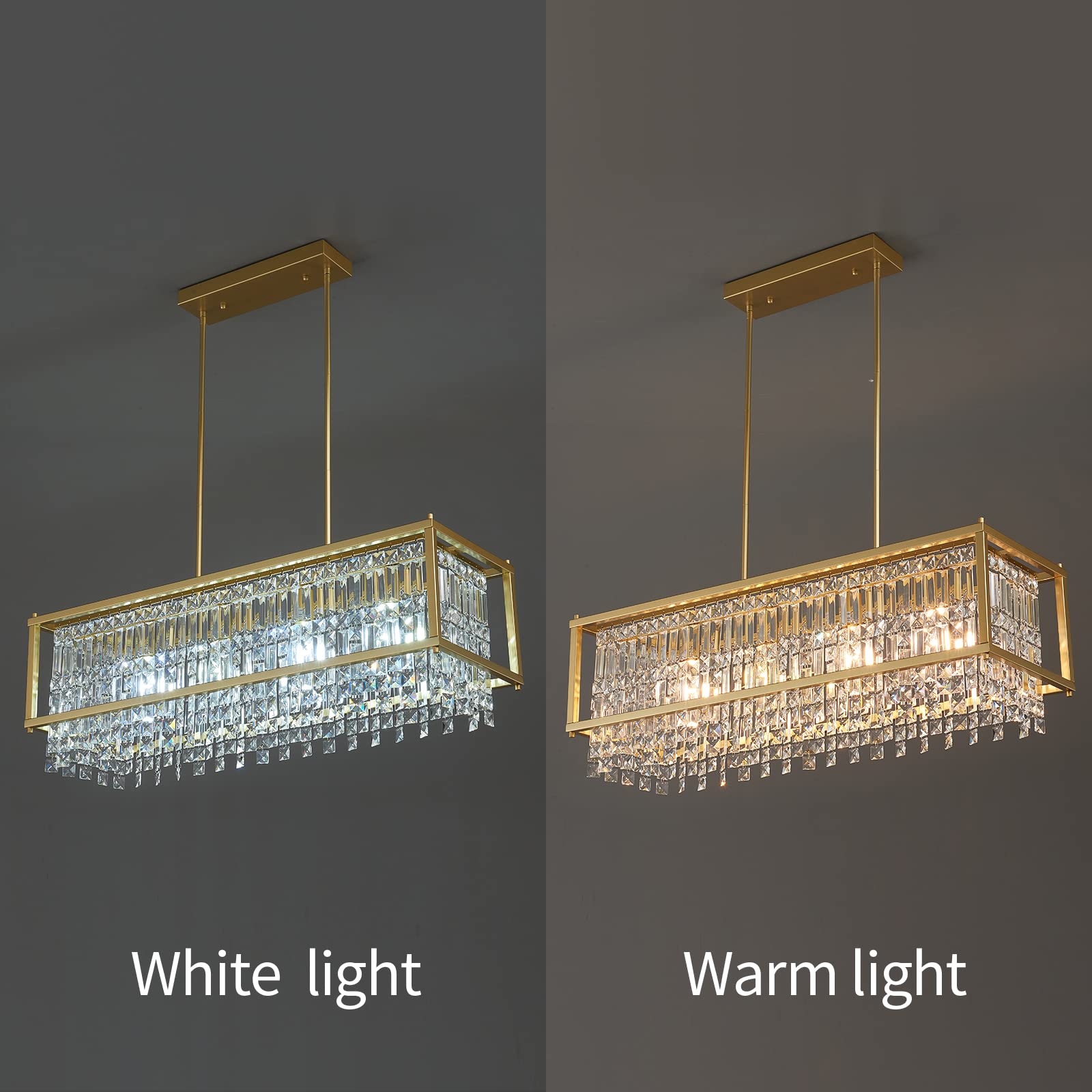 4-Light Dining Room Light Fixture 11.81 inch Square Lndustrial Farmhouse Chandelier Gold Metal Crystal Pendant Light for Kitchen Island Dining Room Living Room Flat and Inclined Ceiling