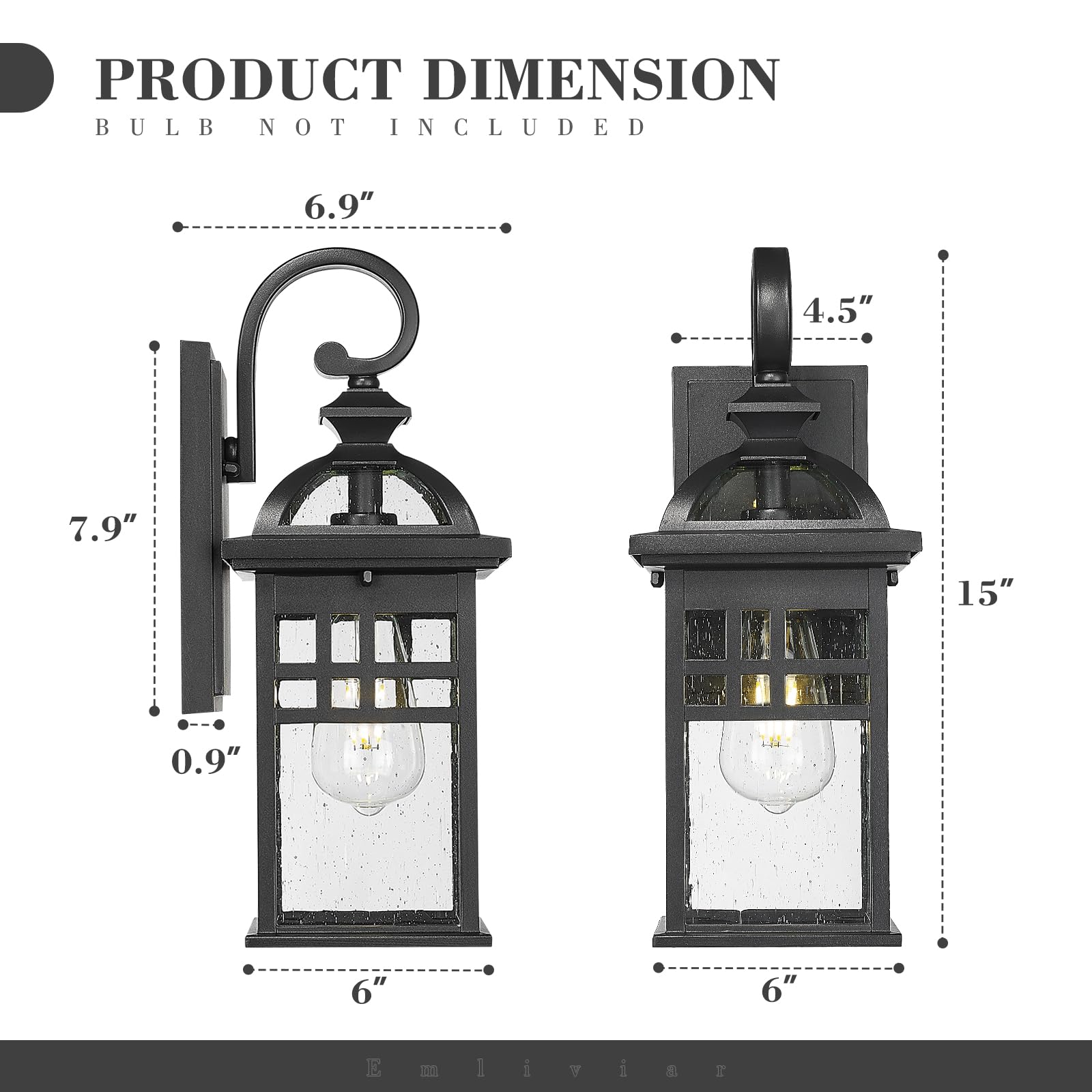 20 Inch Outdoor Pendant Light for Porch, Outdoor Chandelier for Porch, Die-Cast Aluminum with Seeded Glass, Black Finish, DE281H-M BK