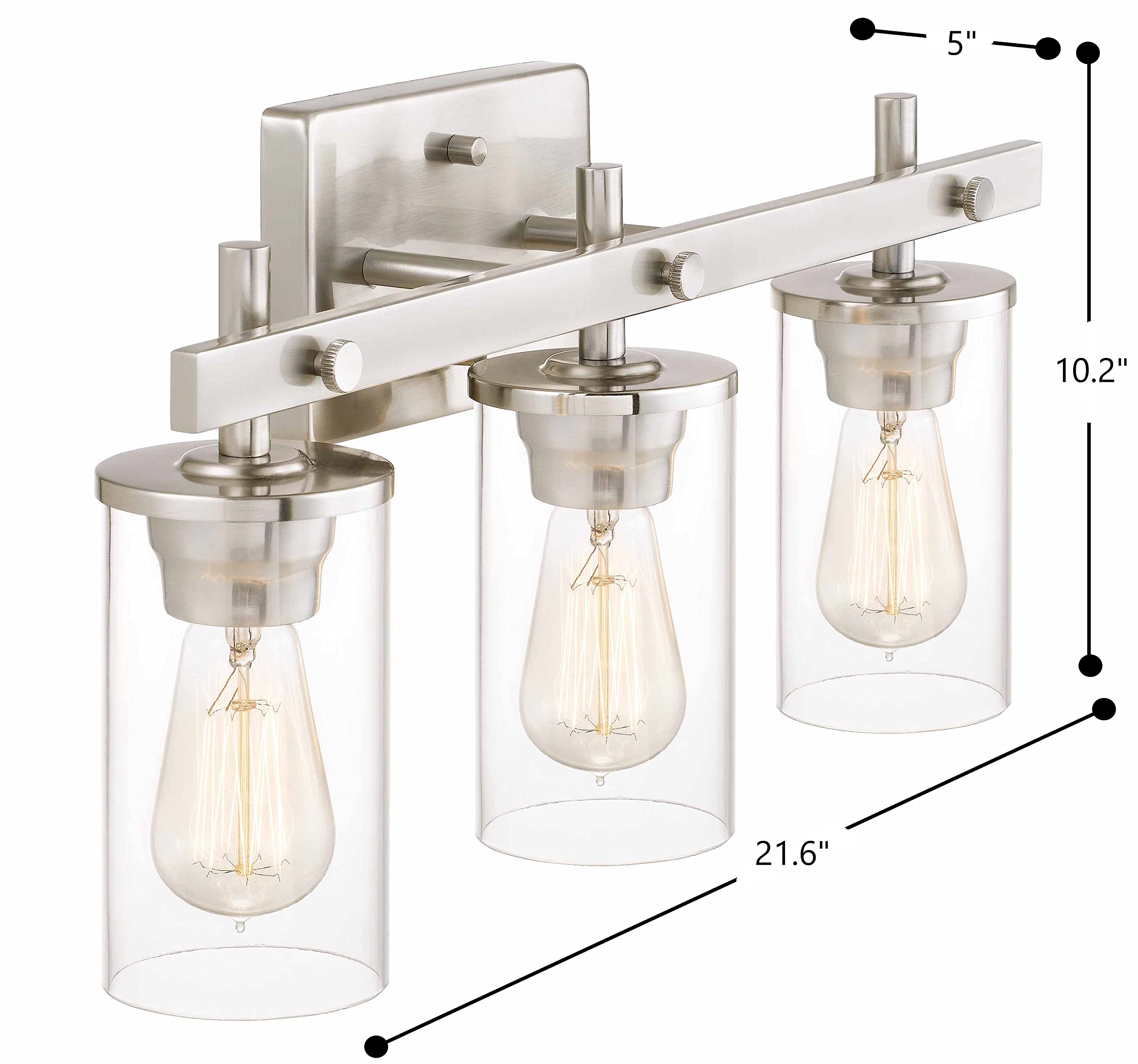 Farmhouse 3-Light Vanity Light Industrial Wall Sconce Lighting with Seeded Glass Shade in Brushed Finish for Bathroom, Hallway, Kitchen, Mirror, Laundry Room