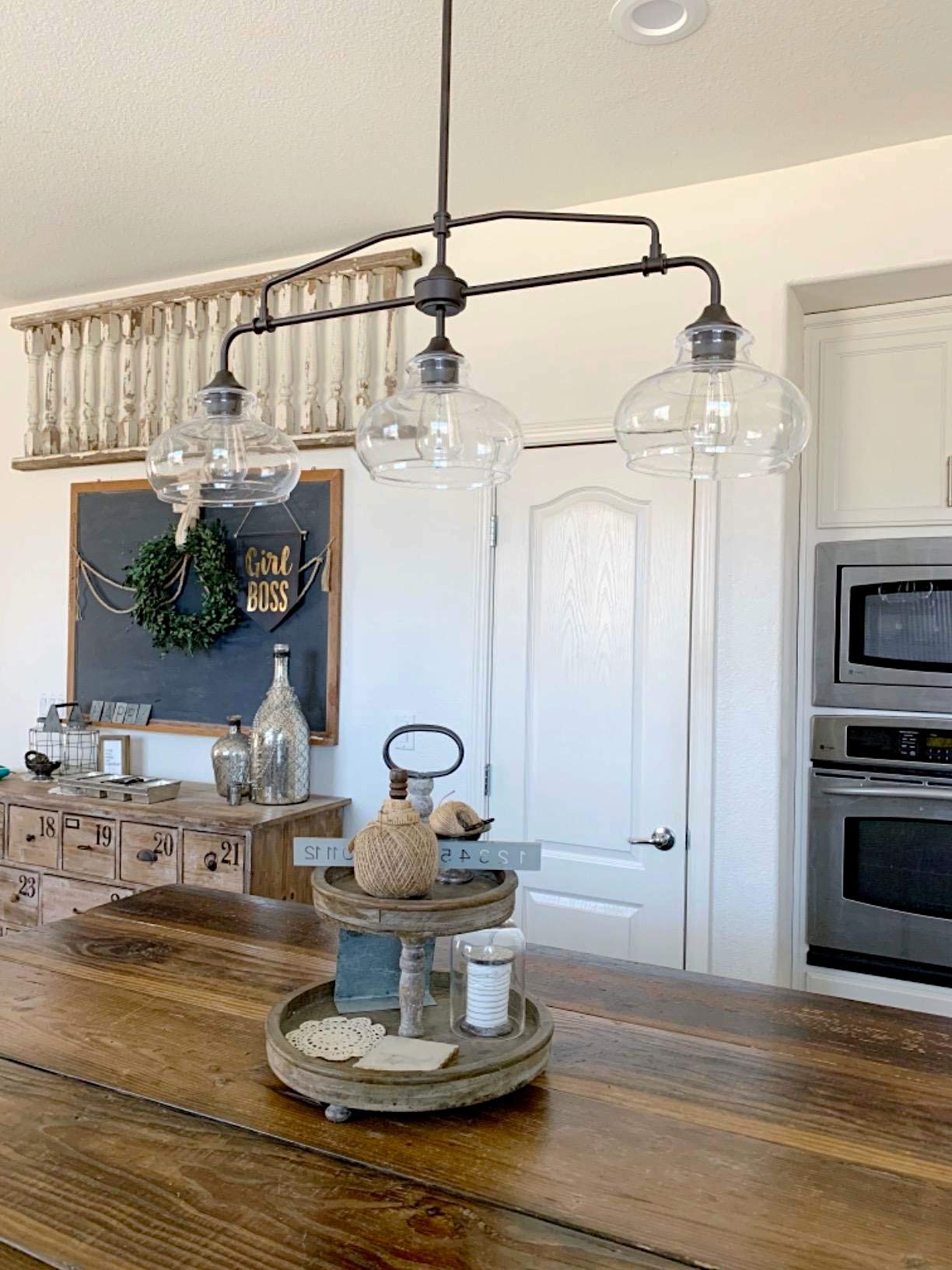 Kira Home Harlow 38" Modern Industrial Farmhouse 3-Light Kitchen Island Light with Clear Glass Shades, Adjustable Hanging Height, for Dining Room, Living Room or Kitchen, Cool Brass Finish