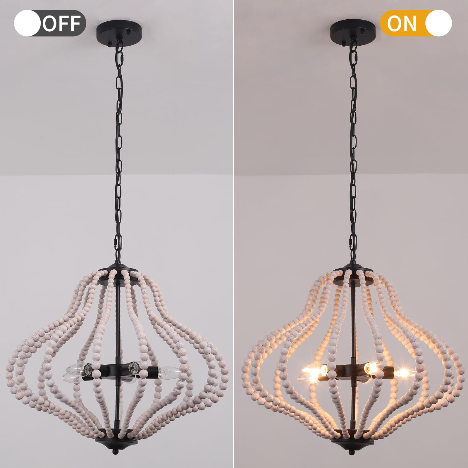 Modern Wooden Beads Dandelion Chandelier, Firework Pendant Lighting, 8-Lights Boho Hanging Light Fixture for Living Room Dining Room Bedroom Kitchen Foyer（Bulb is Included）