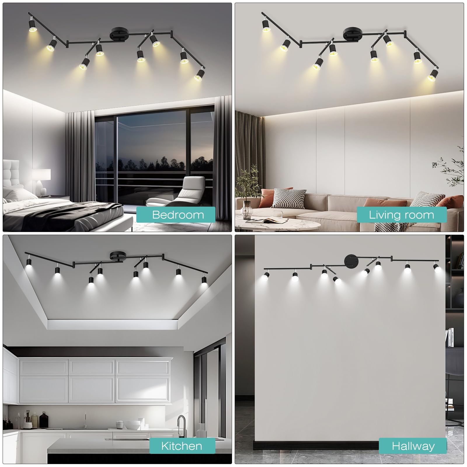 6-Light LED Track Lighting Kit, Ceiling Spotlight with Flexibly Rotatable Light Head, Modern Track Lighting fixtures for Kitchen, Bedroom, Living Room (GU10, Bulbs Not Included)