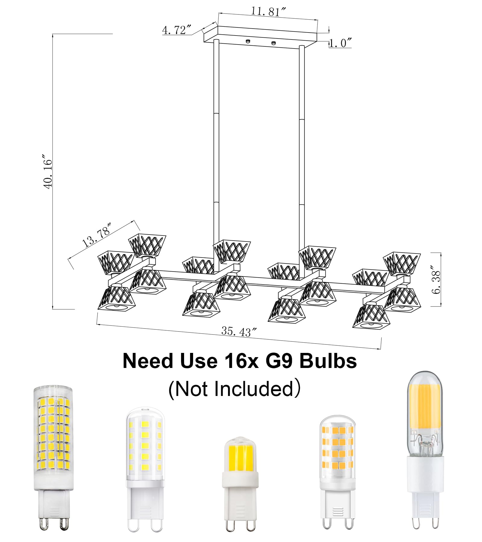 Black Modern Crystal Chandeliers,Farmhouse Rectangle 16-Light Dining Room Light Fixtures for Kitchen Island Bar Living Room UL Listed 𝐋𝟑𝟓.𝟓"