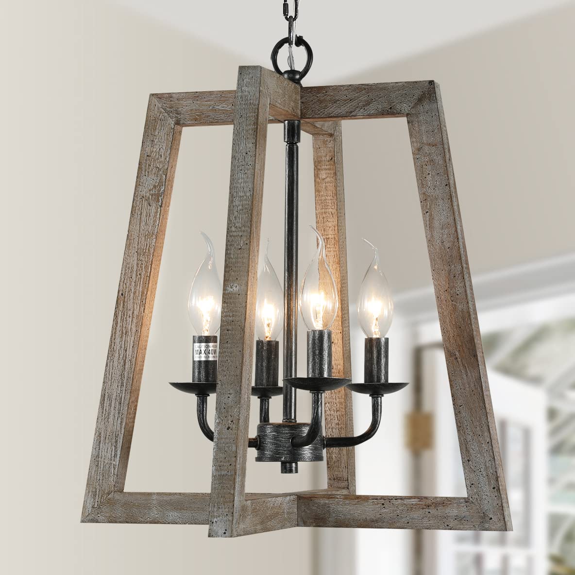 Kitchen Island Light Fixtures Dining Room Distressed White Rectangular Modern Farmhouse Chandelier, 3-Light Metal Rustic French Country Pendant Lighting Ceiling Light Hanging Lamp, No Wood