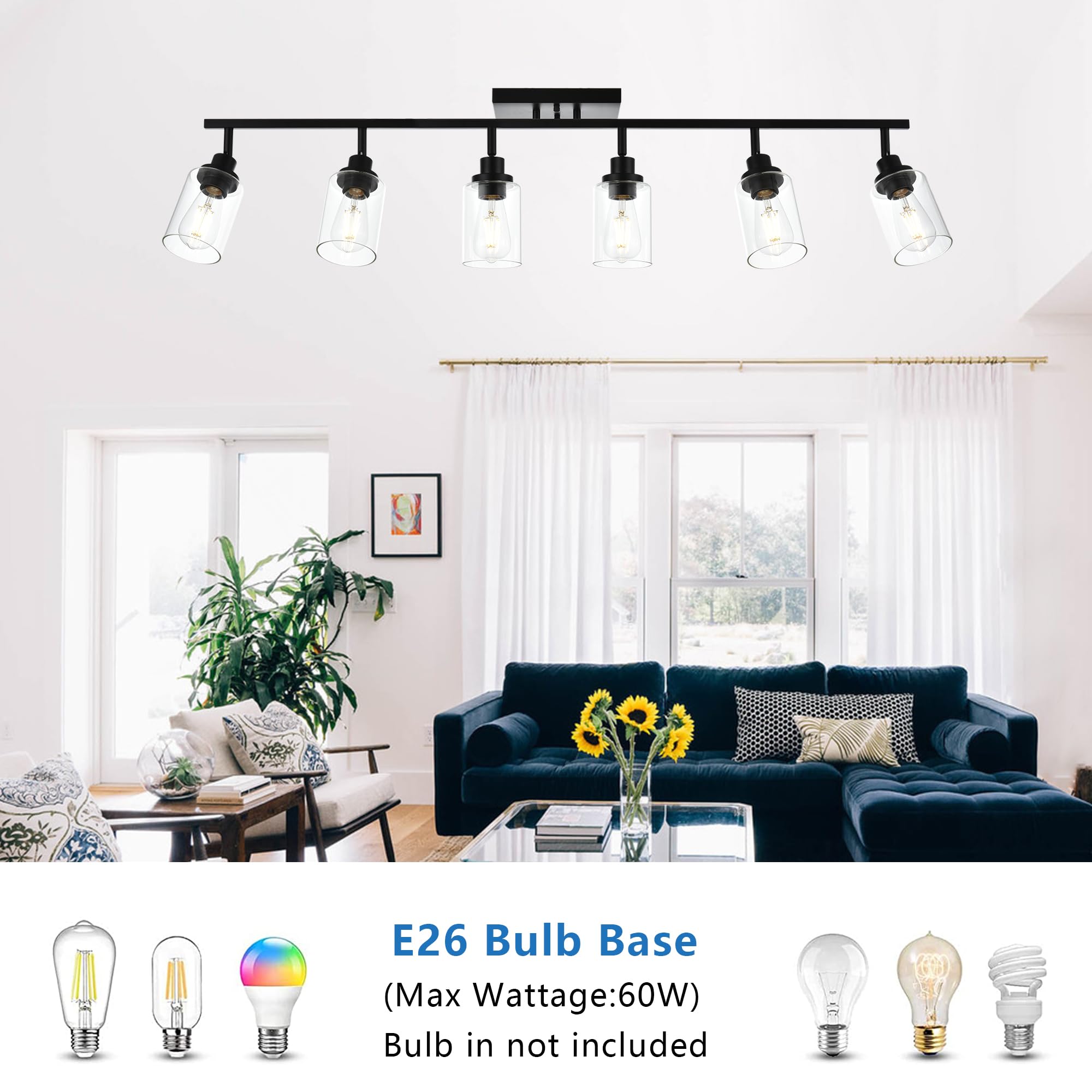 2-Light Adjustable Track Lighting Kit Brass Kitchen Track Lighting Fixtures Ceiling Spotlight with Clear Glass Shade for Hallway Foyer Bath Storage