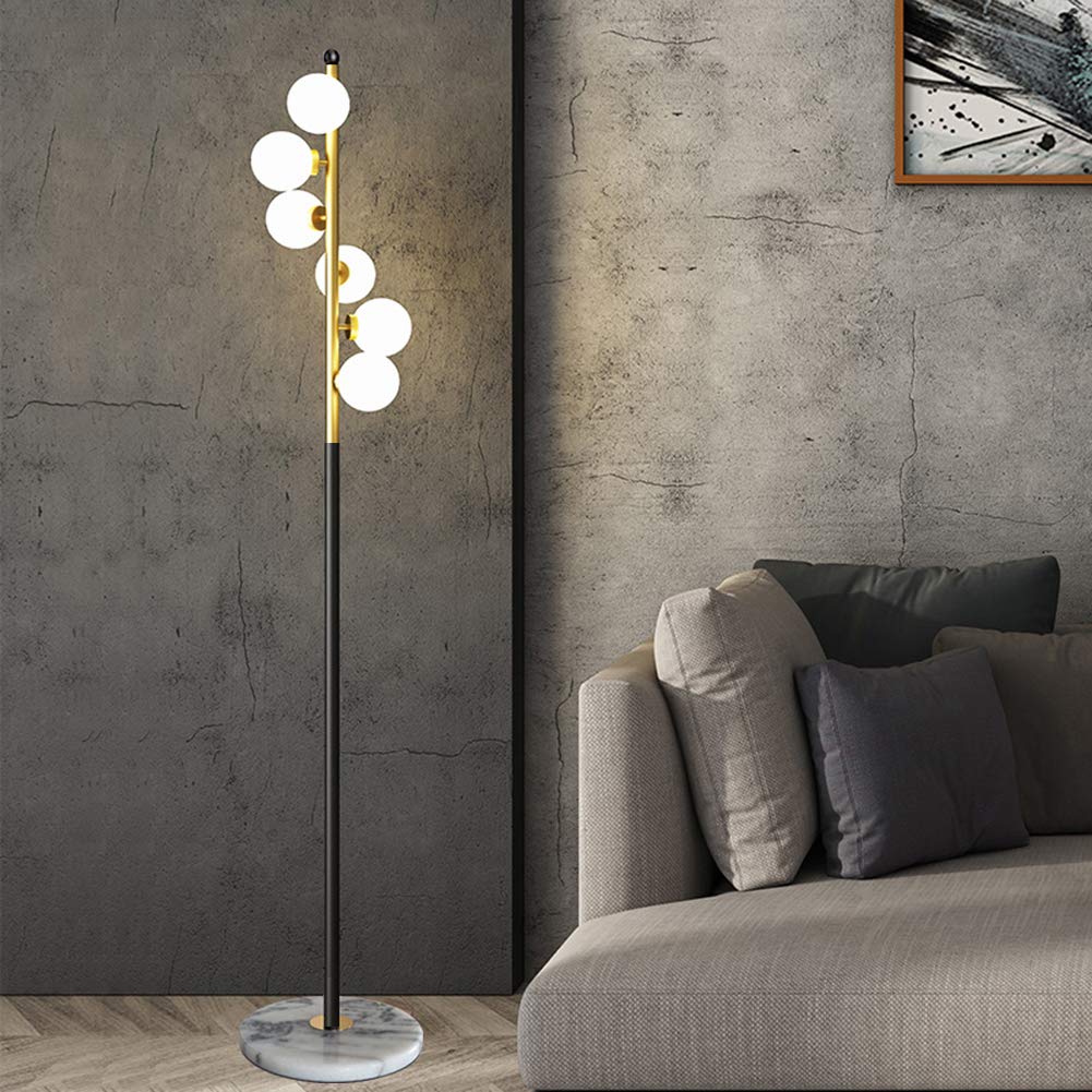 White Glass Shade and Marble Base Elegant Modern Creative Floor Lamp for Living Room,Bedroom,Office,6 Lights