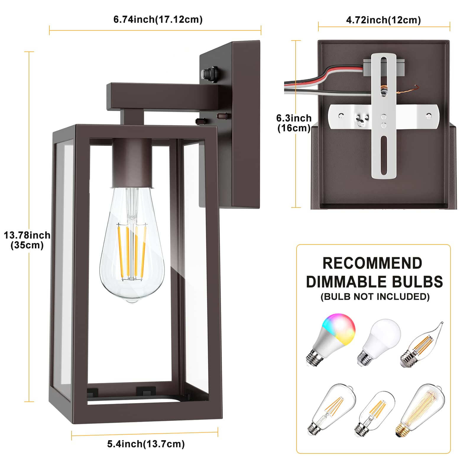 Sensor Outdoor Wall Sconce, Exterior Wall Lantern Fixture with E26 Base, Wall Mount Waterproof Wall Lamp for Porch, Doorway